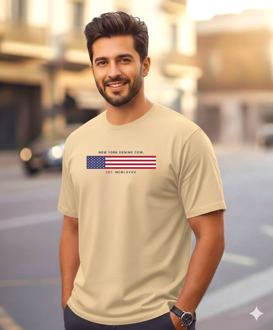 Men Colorblock Round Neck Pure Cotton Beige T-Shirt-image-49