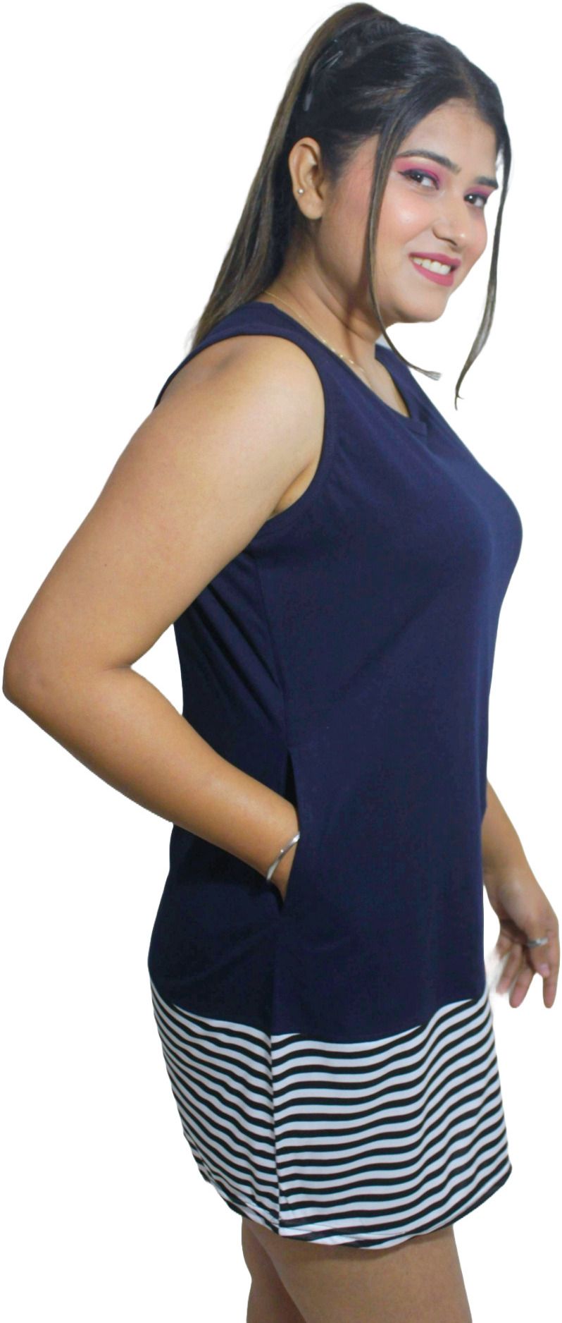 pinkshell Women Solid Round Neck Cotton Blend Dark Blue T-Shirt-picture-15