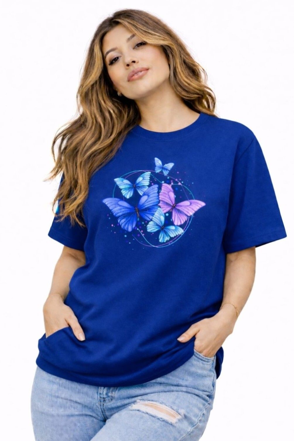 jivas Women Printed Round Neck Cotton Blend Blue T-Shirt-picture-15
