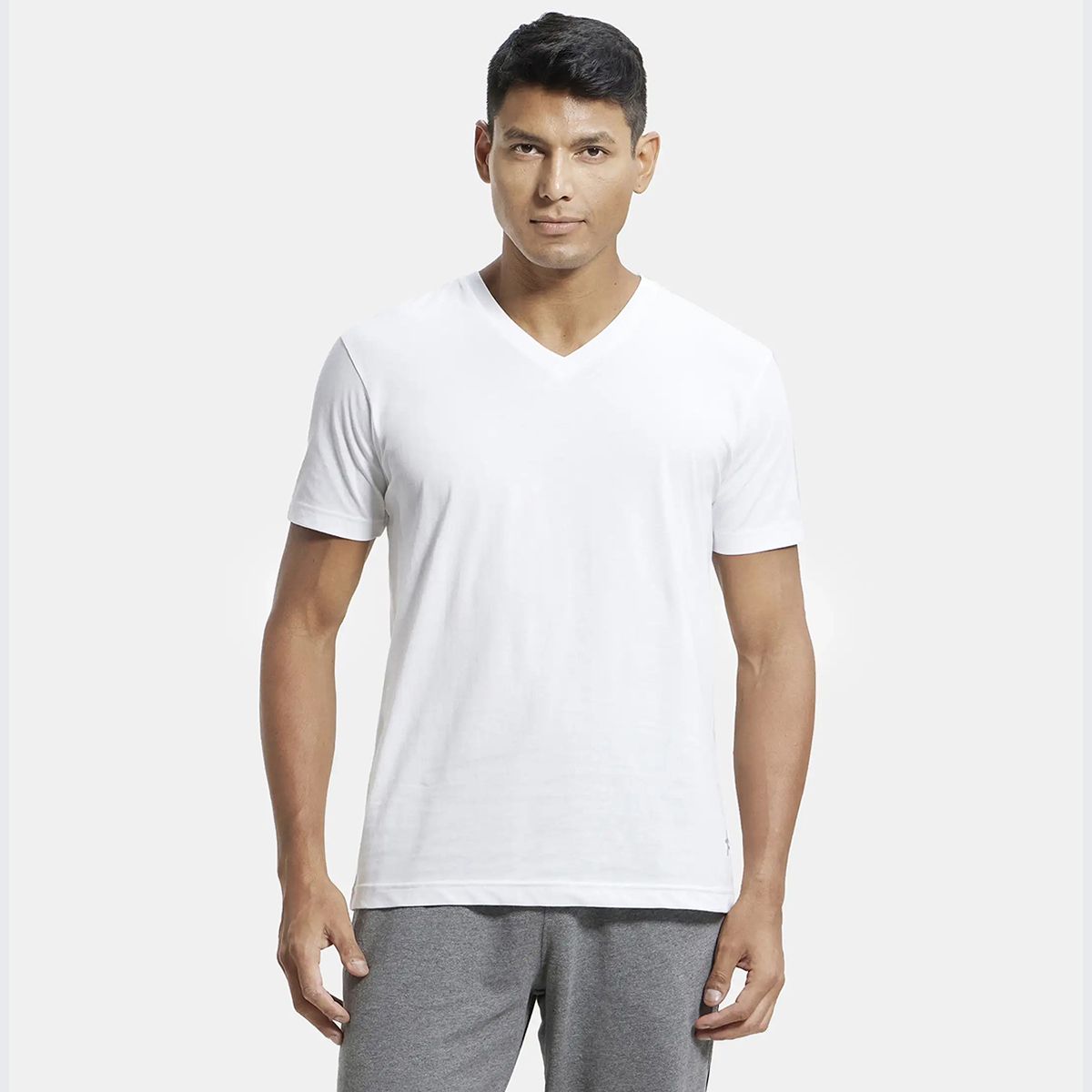 jockey 2726 Men Solid V Neck Cotton Blend White T-Shirt-picture-28
