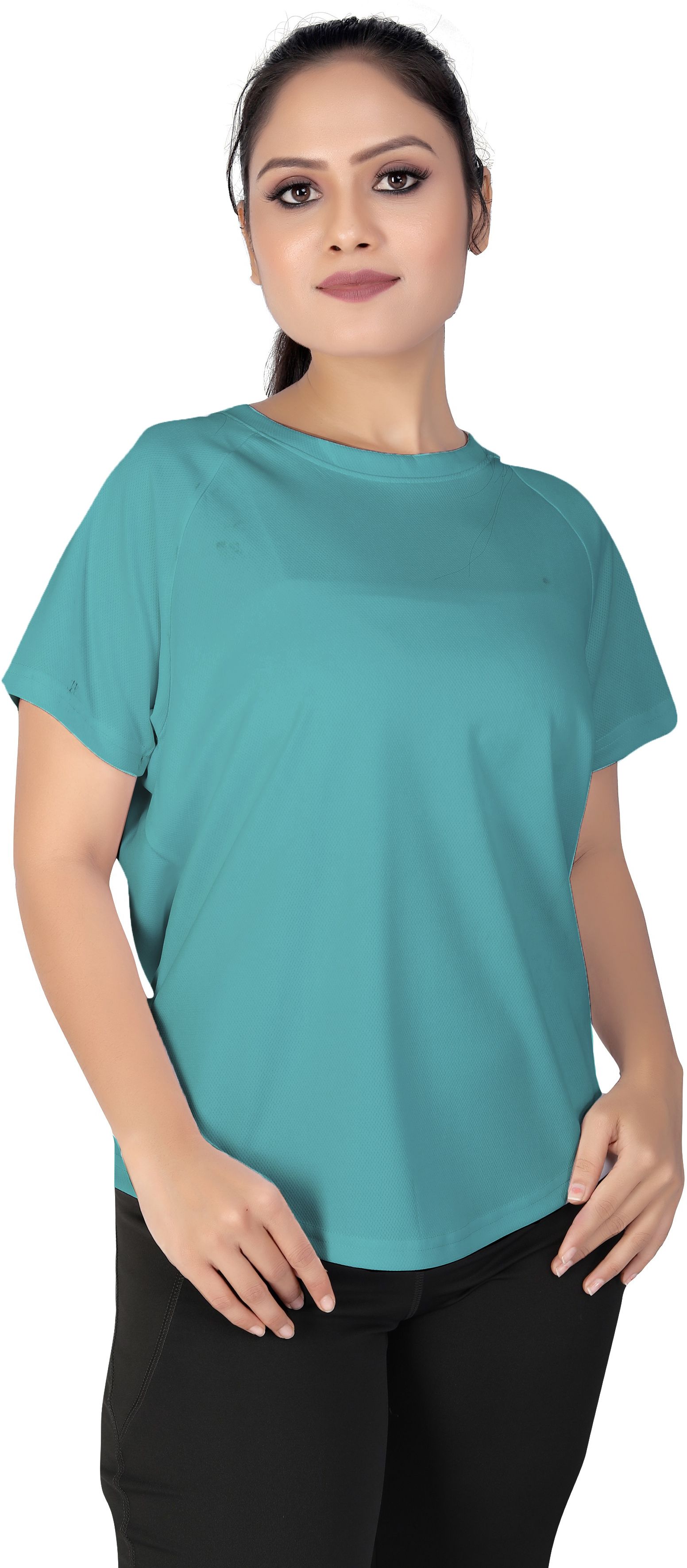 myo2 Women Solid Round Neck Polyester Green T-Shirt-picture-1