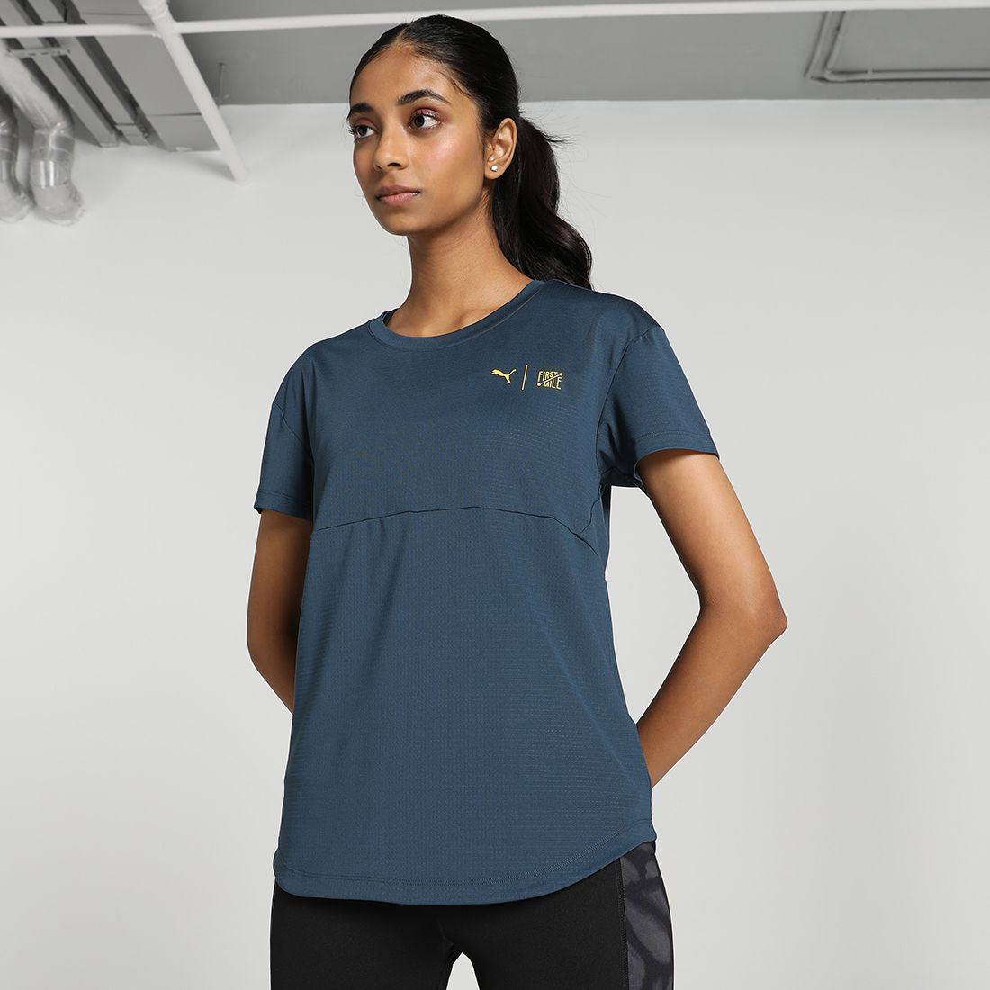 puma W First Mile Commercial Tee Women Solid Crew Neck Polyester Blue T-Shirt-picture-23