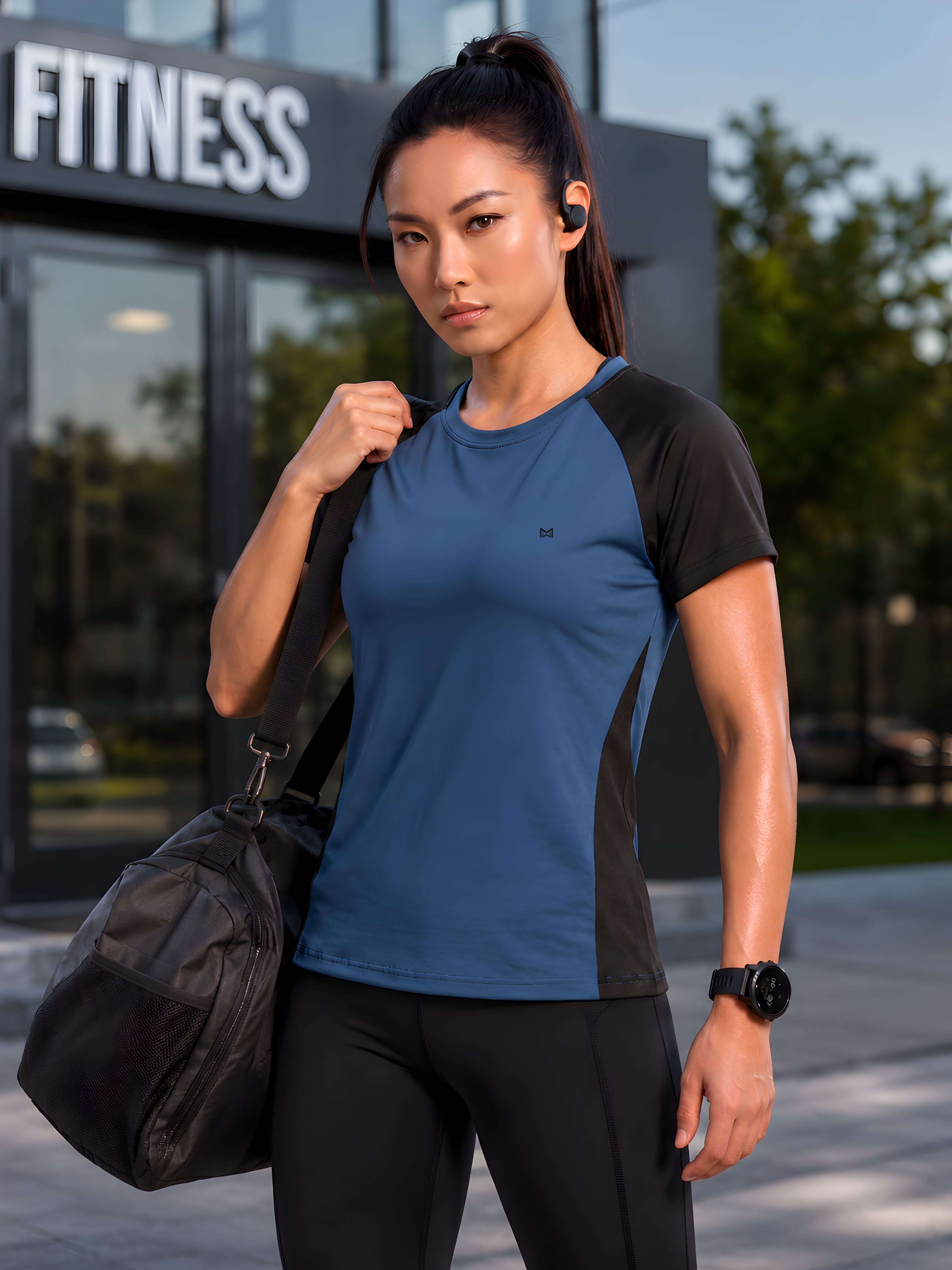 Women Solid Round Neck Polyester Blue T-Shirt-image-11