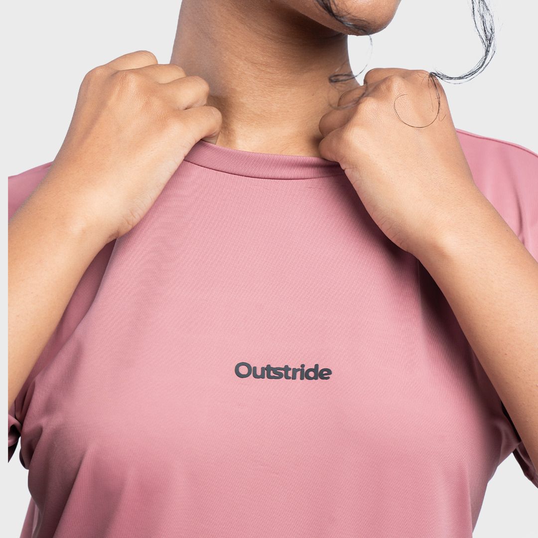 Women Solid Round Neck Nylon Pink T-Shirt-image-1