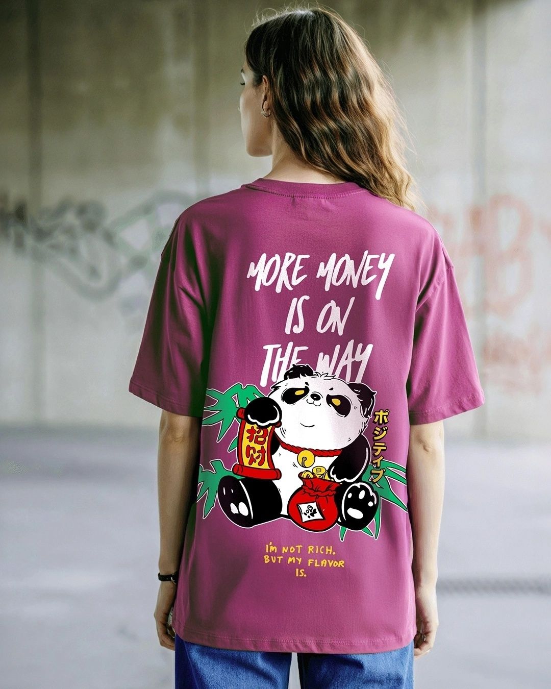 Oversized Women Graphic Print Round Neck Pure Cotton Purple T-Shirt-image-30