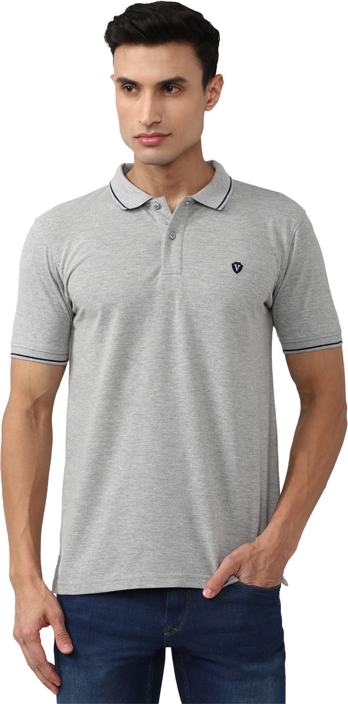 van heusen Men Solid Polo Neck Cotton Blend Grey T-Shirt-picture-14