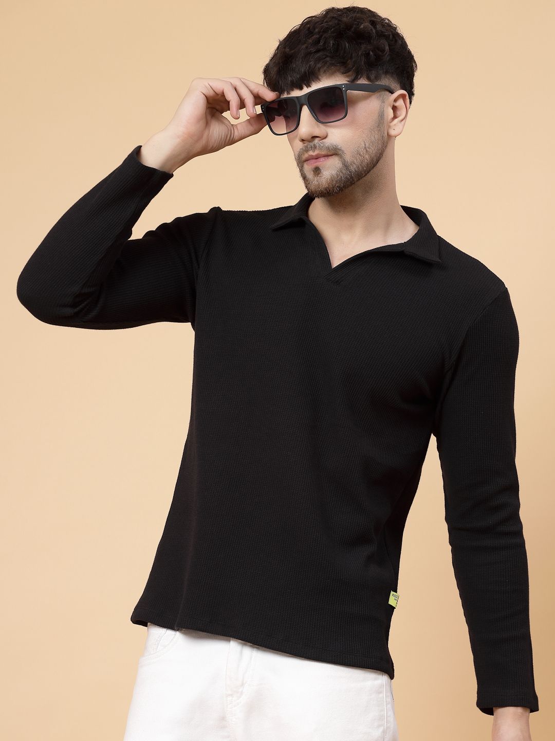 rigo Men Solid Polo Neck Pure Cotton Black T-Shirt-picture-11
