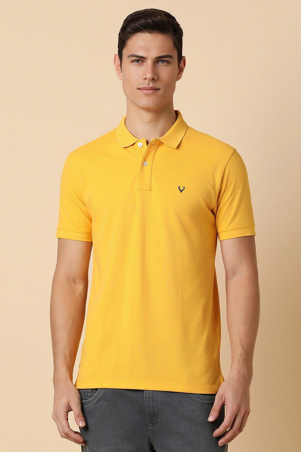 allen solly Men Solid Polo Neck Cotton Blend Yellow T-Shirt-picture-13