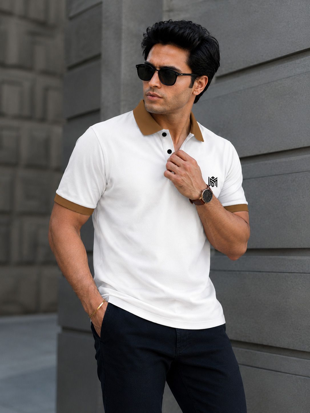 zilcon Men Solid Polo Neck Cotton Blend White T-Shirt-picture-10