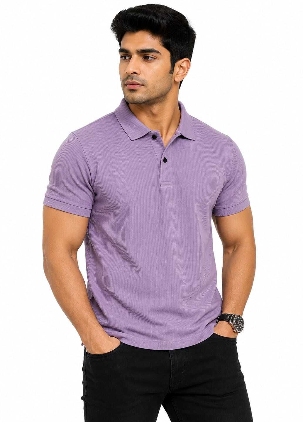wfc Men Self Design, Striped Polo Neck Cotton Blend Beige T-Shirt-picture-25