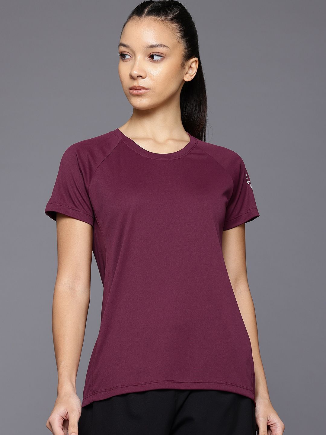 Women Solid Round Neck Polyester Brown T-Shirt