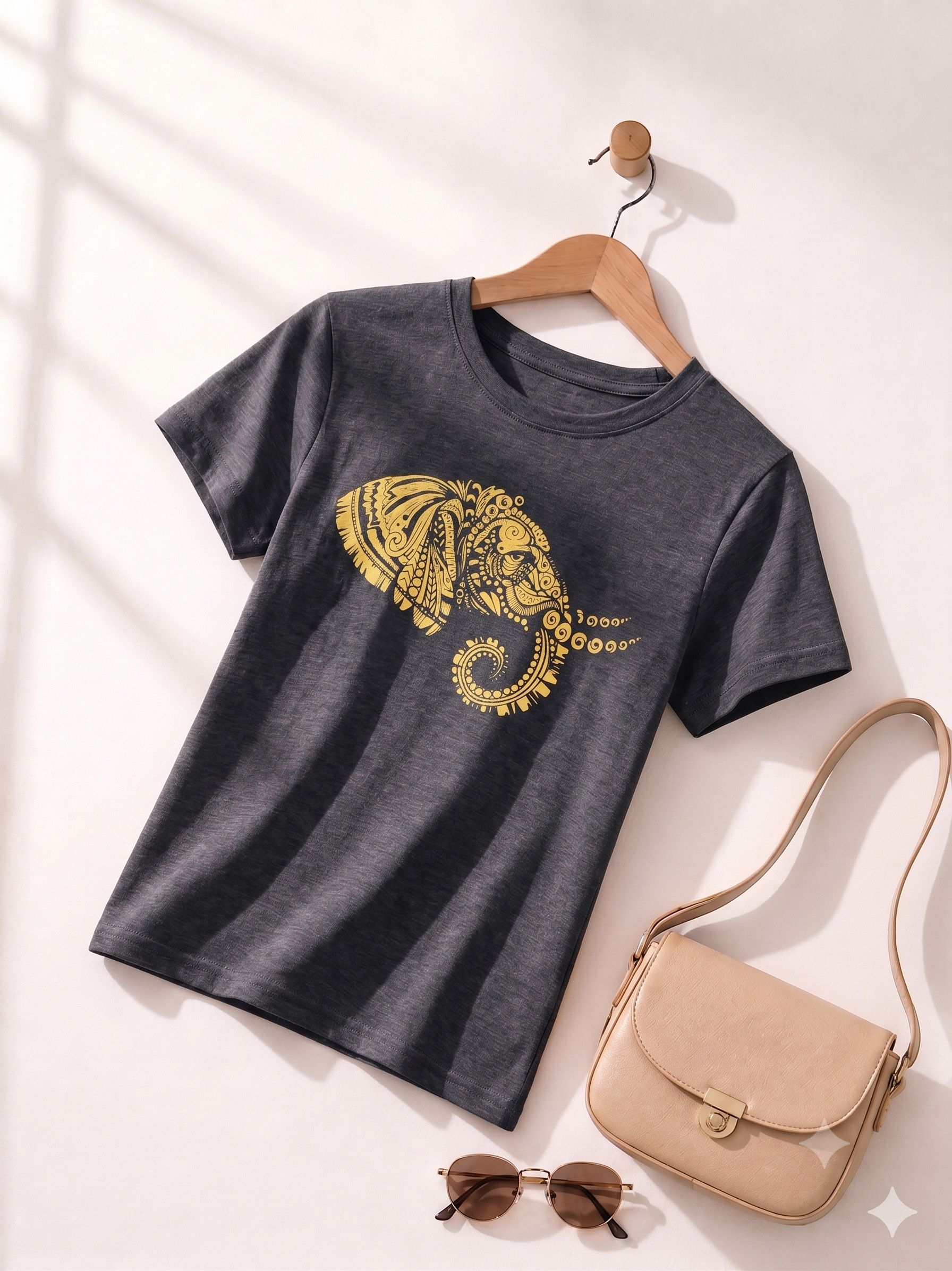 Women Solid Round Neck Cotton Blend Grey T-Shirt-image-38
