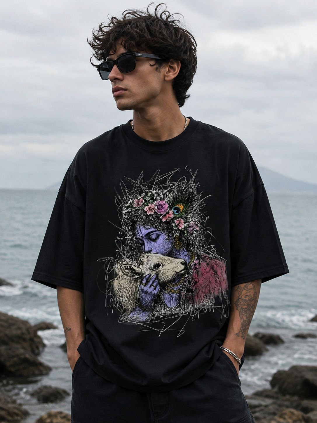 Men Graphic Print Round Neck Pure Cotton Black T-Shirt-image-21