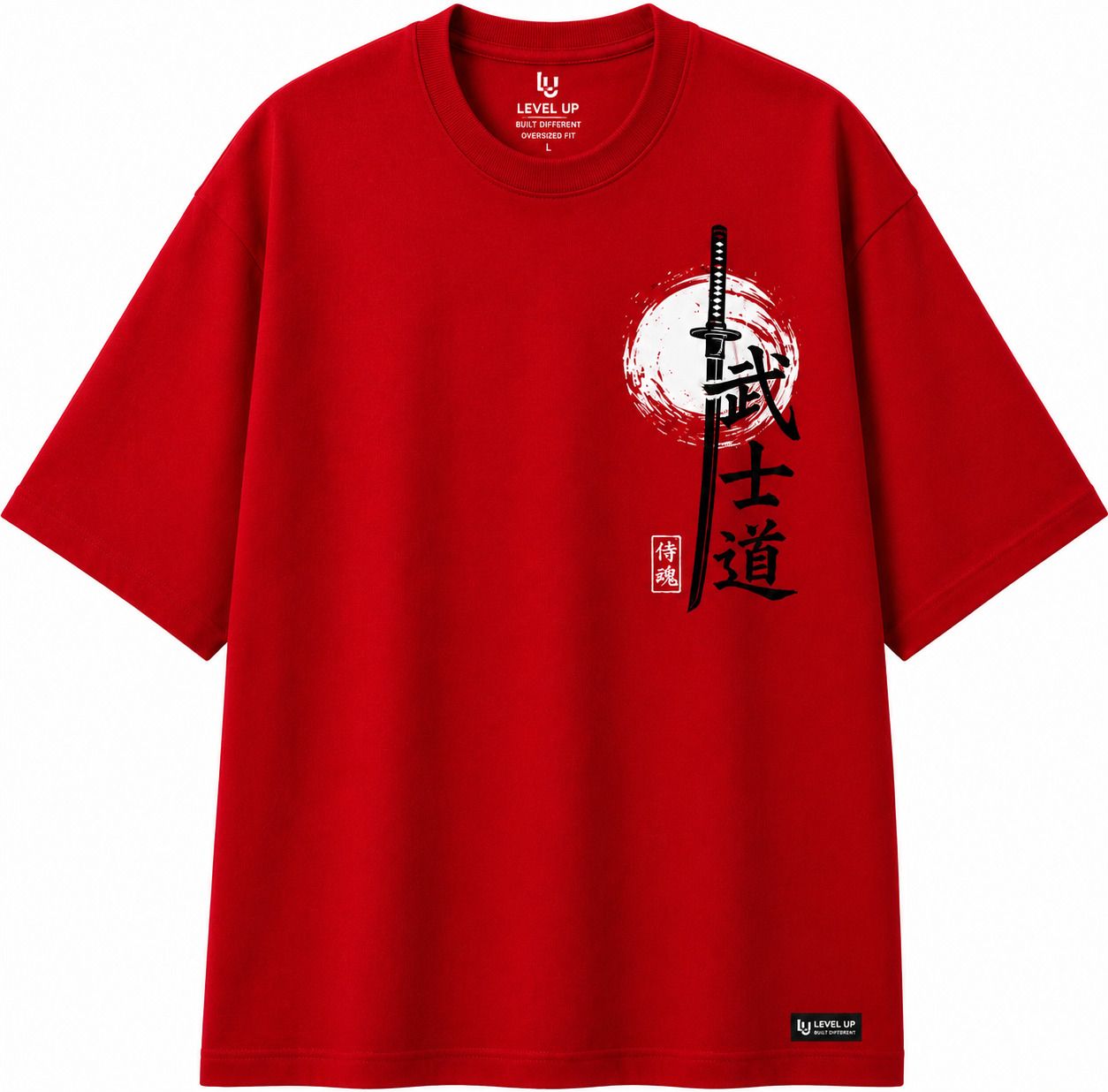level up built different Men Graphic Print, Typography Round Neck Cotton Blend Red T-Shirt-picture-28
