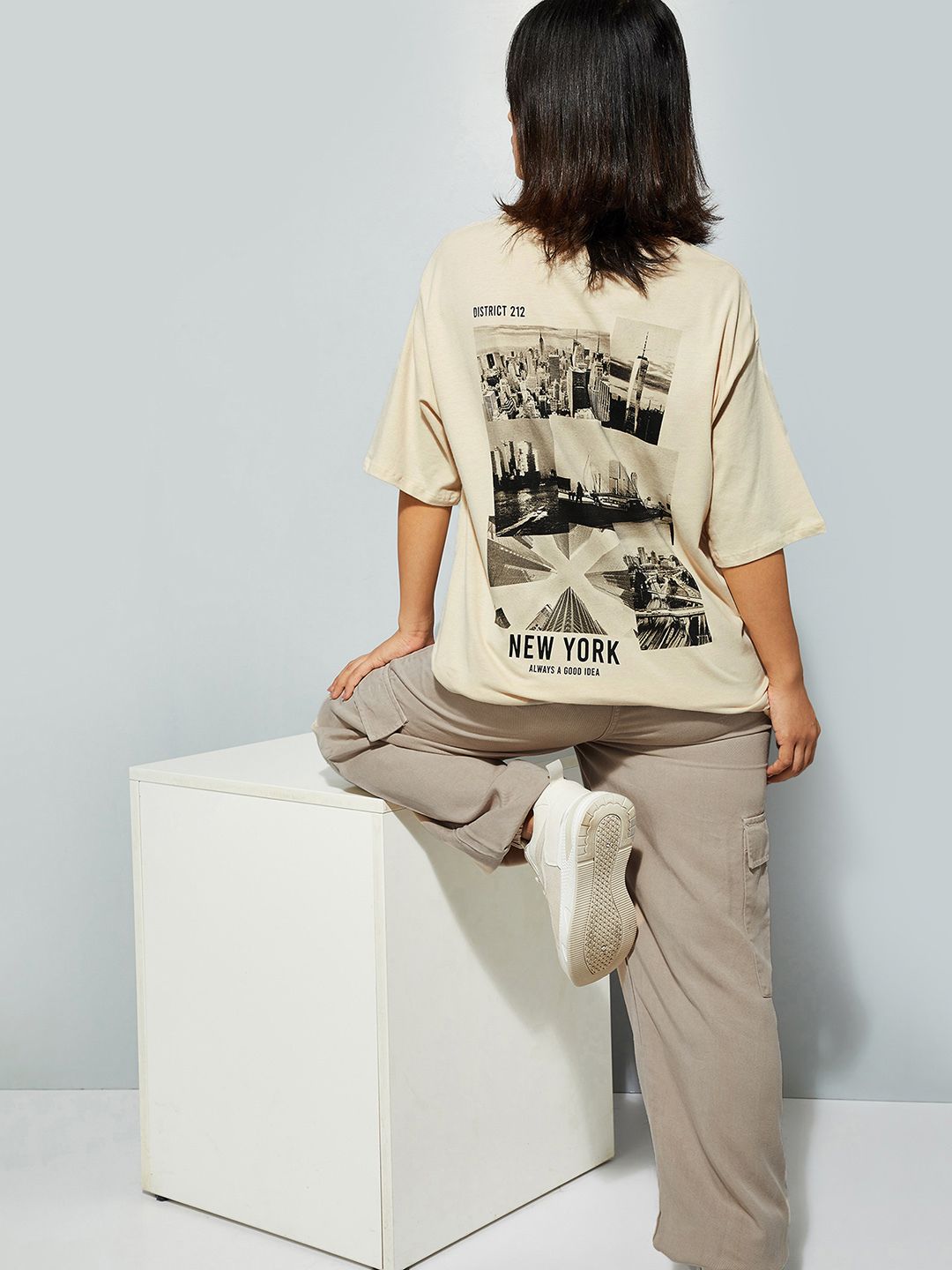 max URB_N Women Graphic Print Round Neck Pure Cotton Beige T-Shirt-picture-11