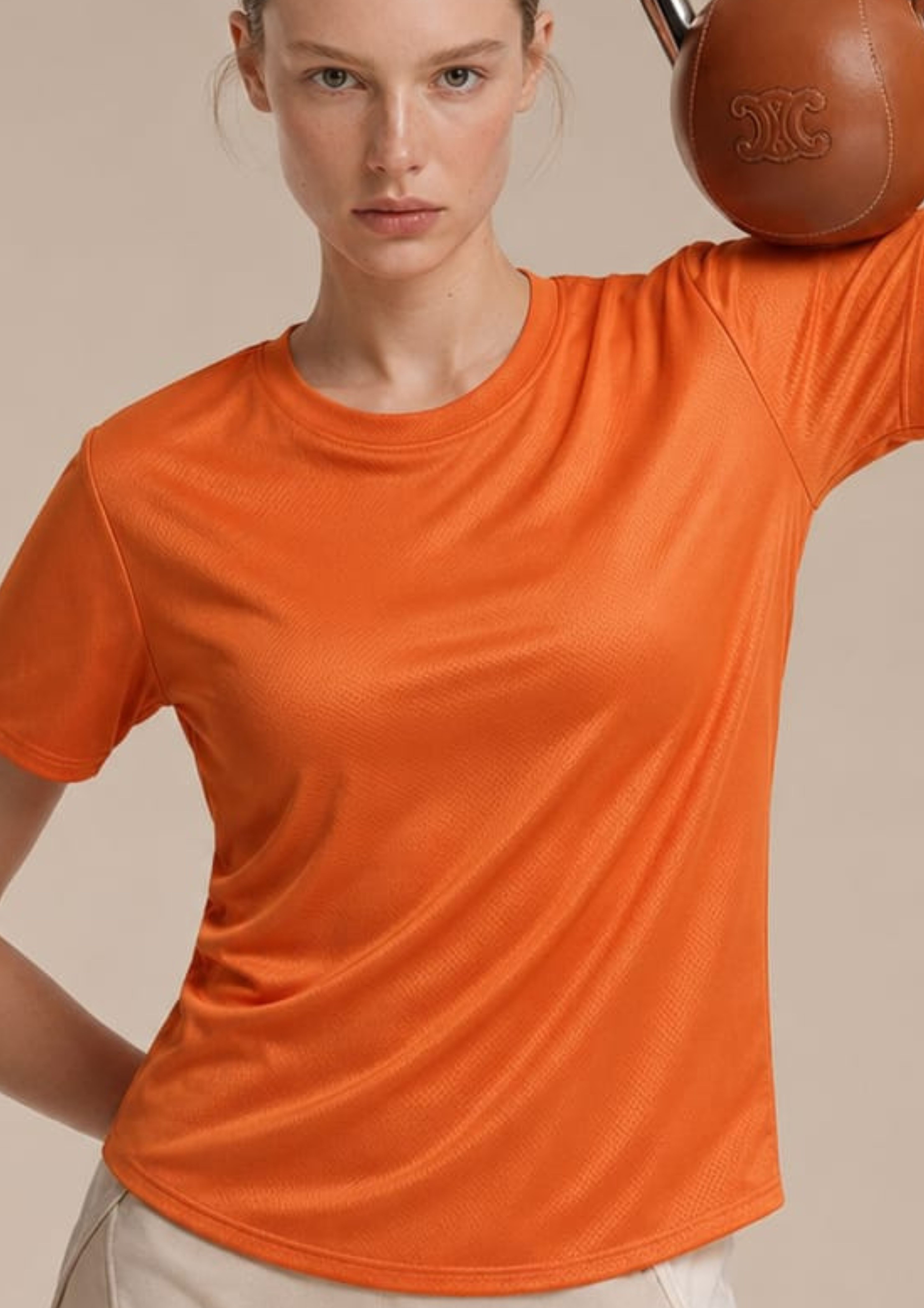 carlo magno Women Solid Round Neck Polyester Orange T-Shirt-picture-37