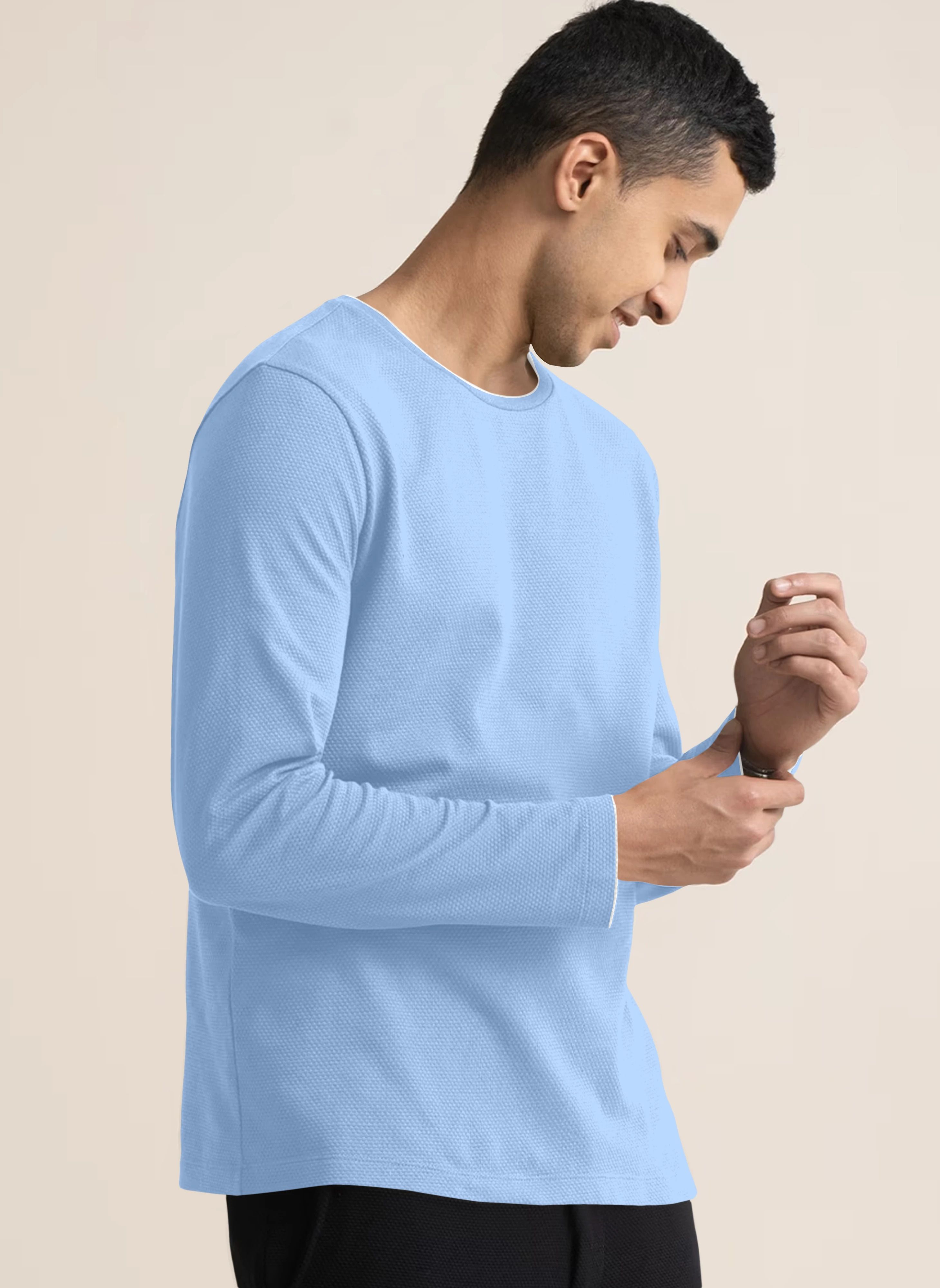 metronaut Self Design Men Round Neck Polycotton Light Blue T-Shirt-picture-22