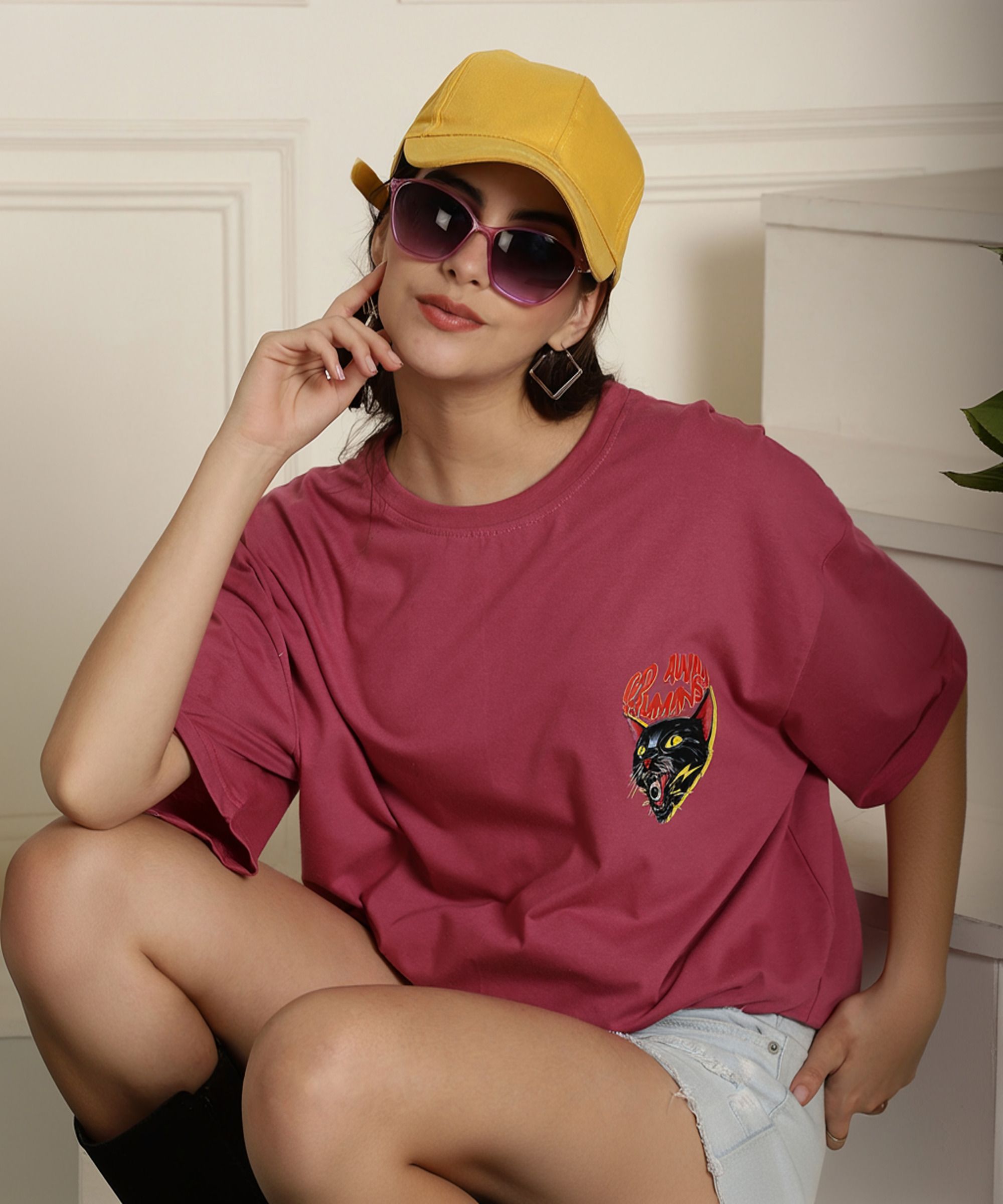 dreambe Women Printed Round Neck Pure Cotton Maroon T-Shirt-picture-26