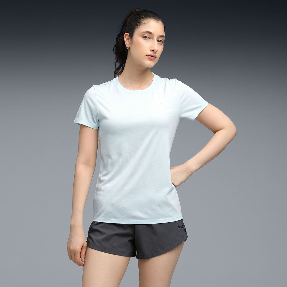 puma Women Solid Crew Neck Polyester Blue T-Shirt-picture-22