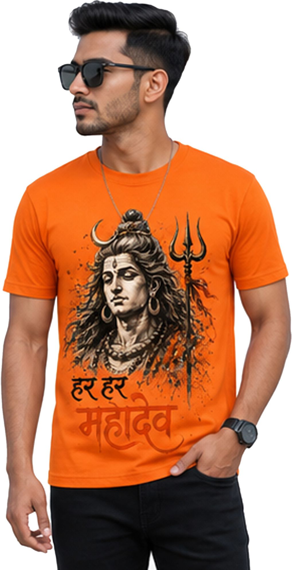 auto avenue Men Solid Round Neck Polycotton Orange T-Shirt-picture-18