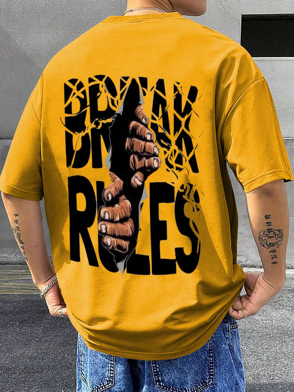 dripstyle fashion Men Printed Round Neck Cotton Blend Yellow T-Shirt-picture-12