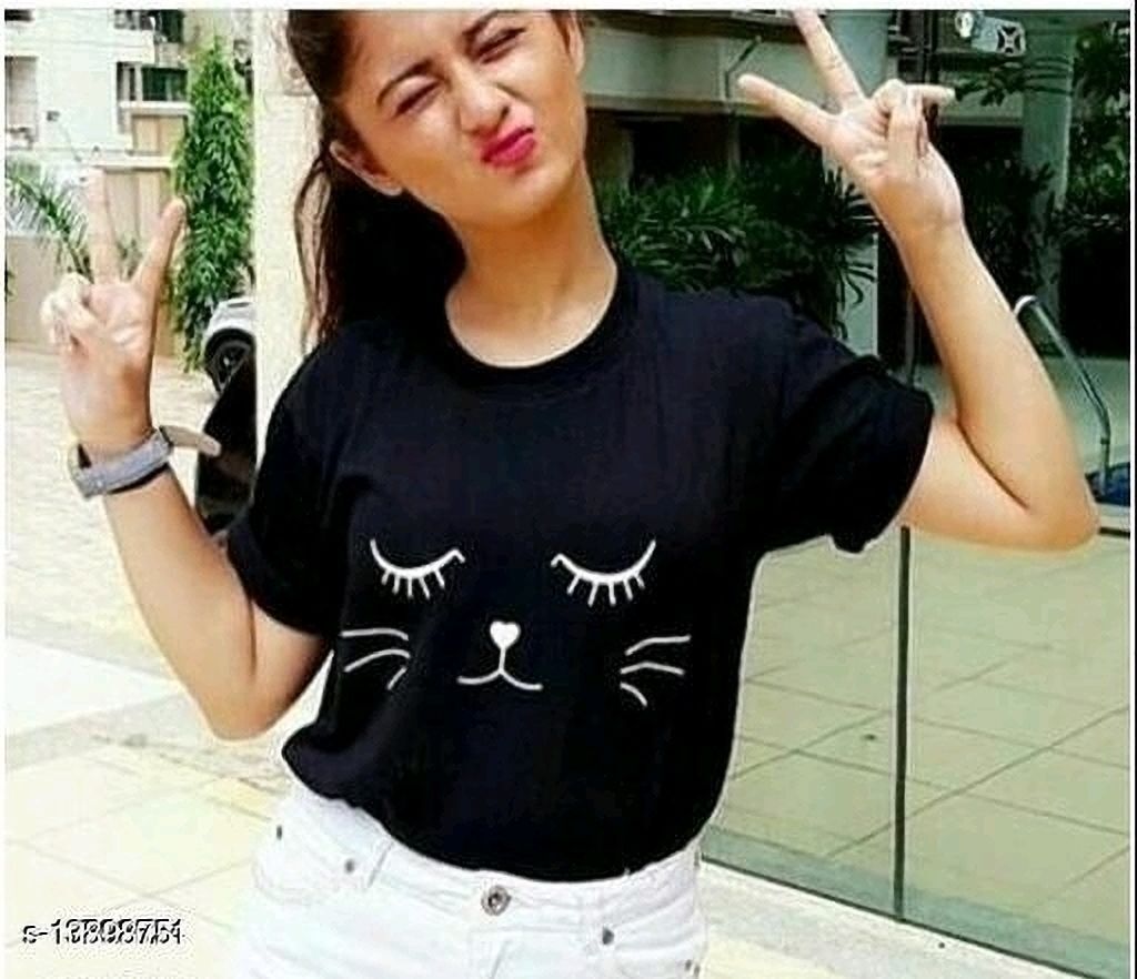 balajitextile Women Graphic Print Round Neck Cotton Blend Black T-Shirt-picture-13