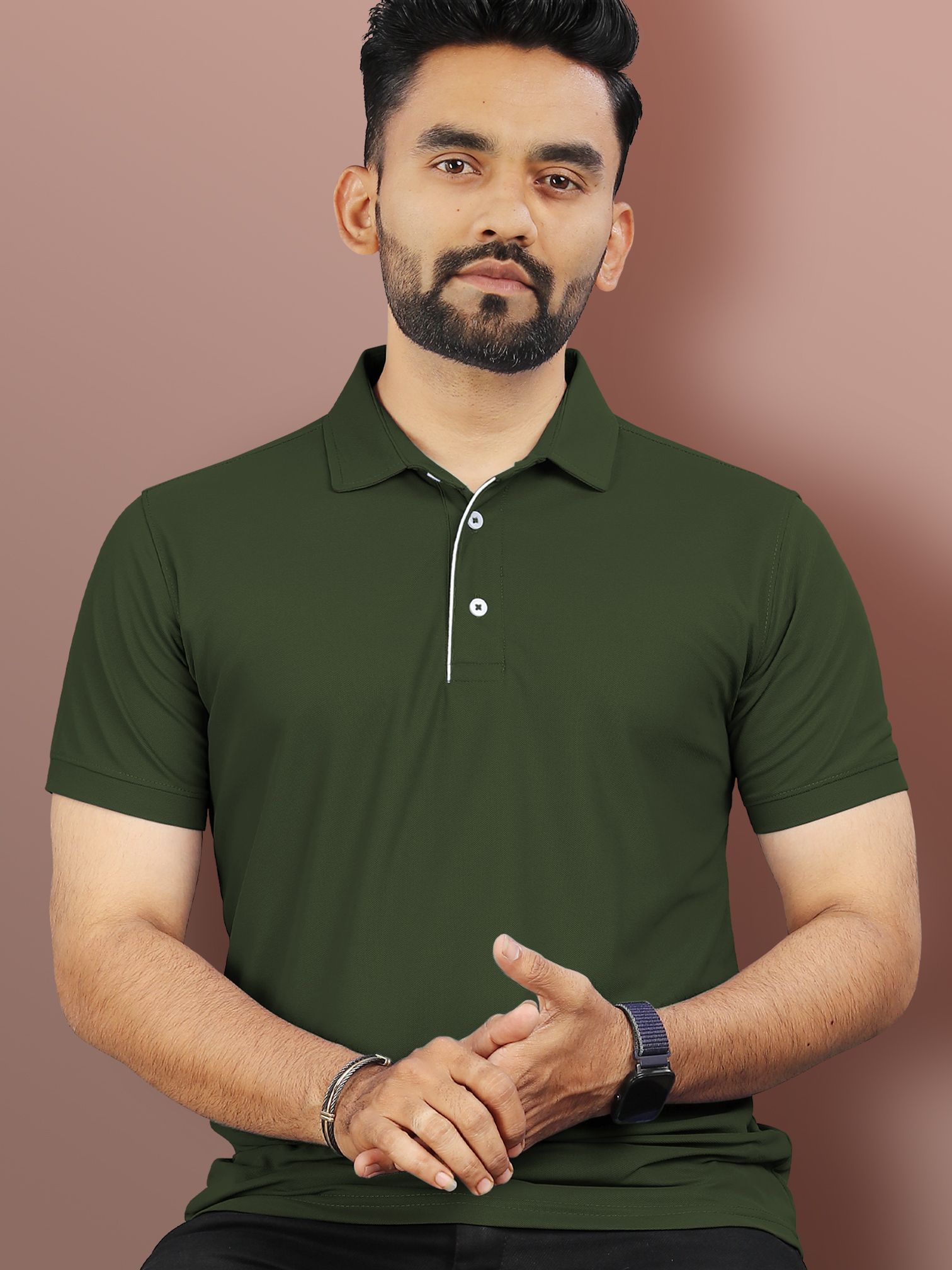 Men Solid Polo Neck Polyester Green T-Shirt