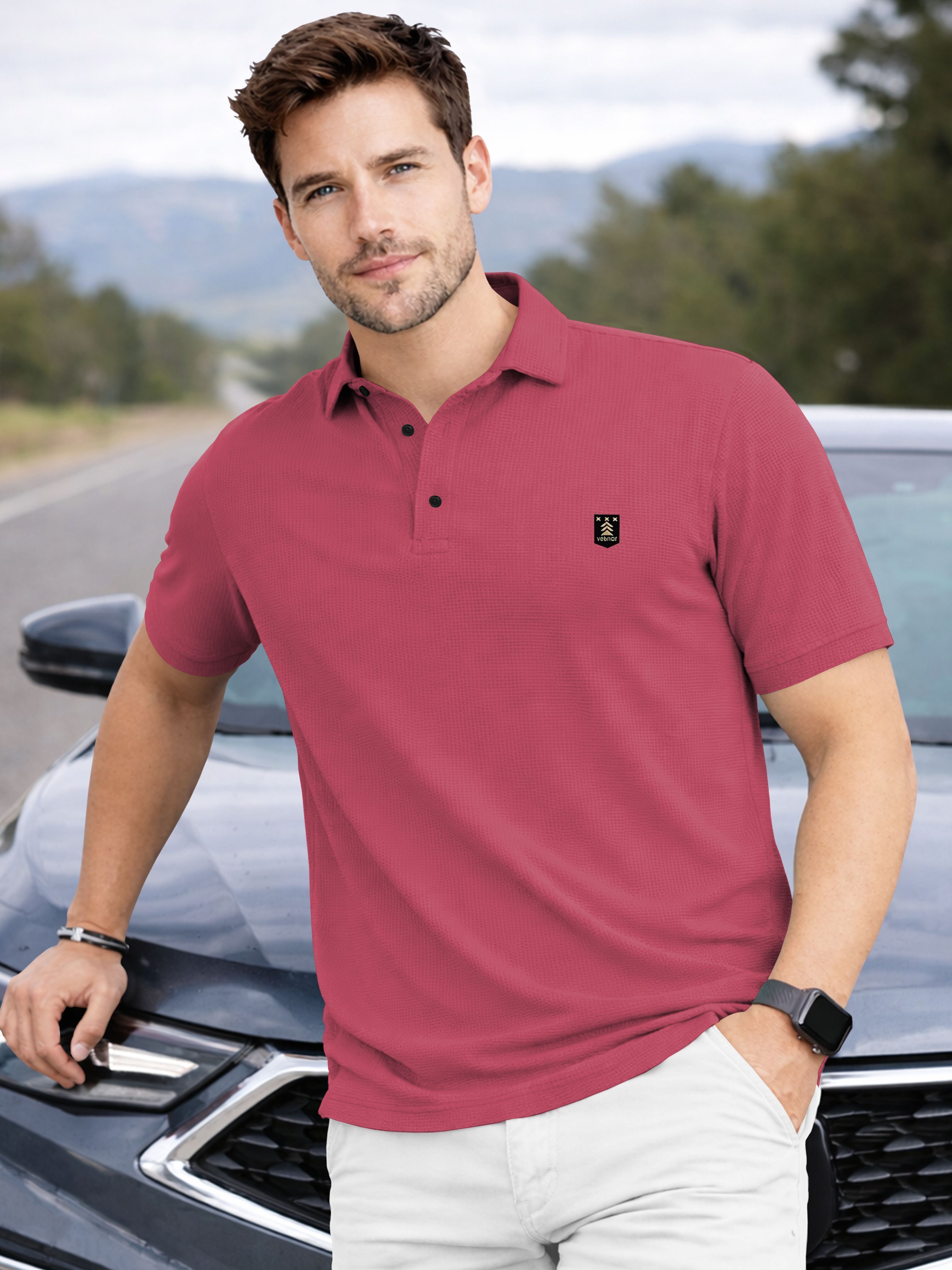 vebnor Men Solid Polo Neck Polyester Pink T-Shirt-picture-27