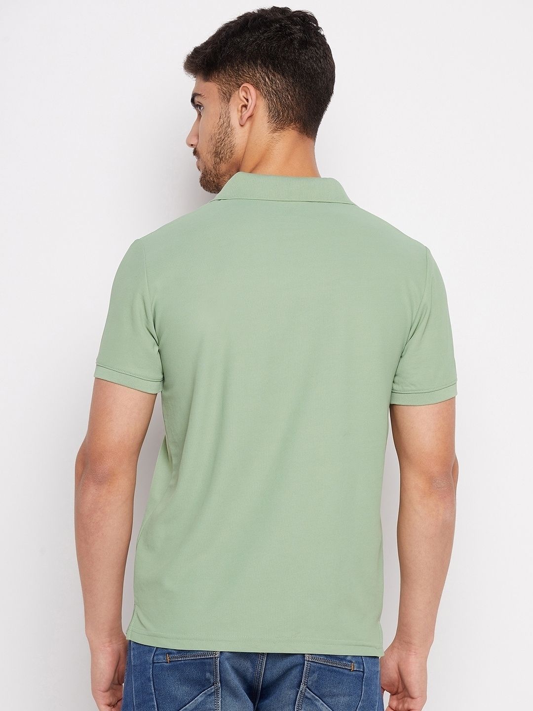 riss Men Solid Polo Neck Cotton Blend Light Green T-Shirt-picture-15