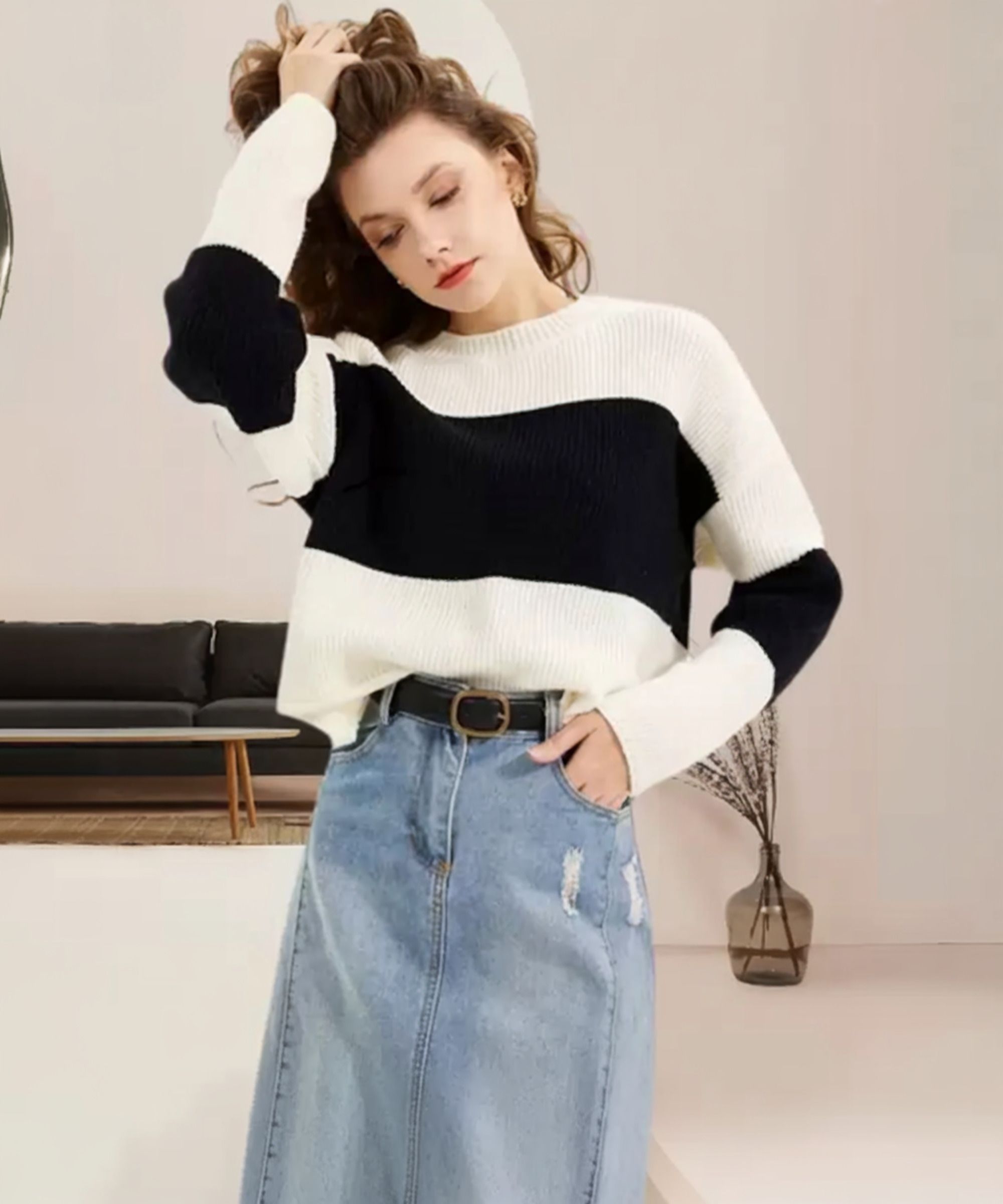 Women Colorblock Round Neck Polycotton Black, White T-Shirt-image-47
