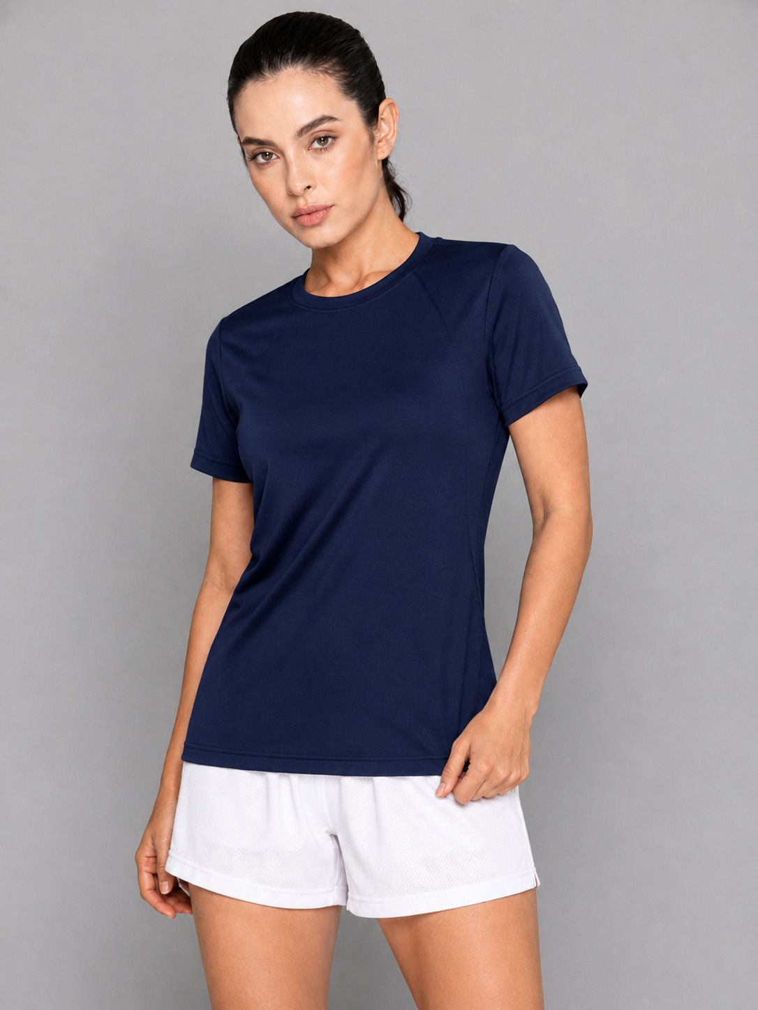 barbora Women Solid Round Neck Polyester Dark Blue T-Shirt-picture-32