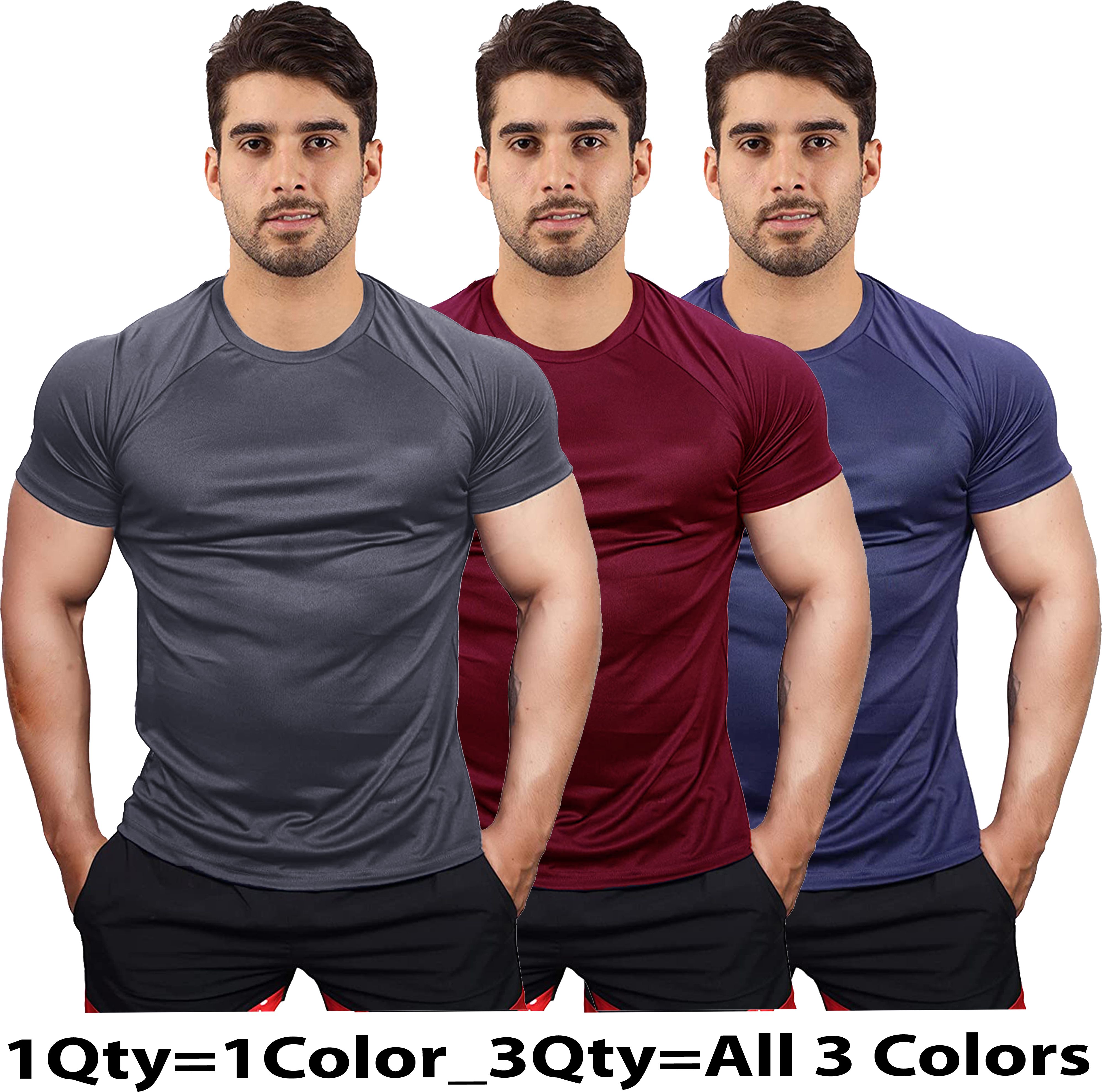 udi n adi Men Solid Round Neck Polyester Grey, Maroon, Dark Blue T-Shirt-picture-27