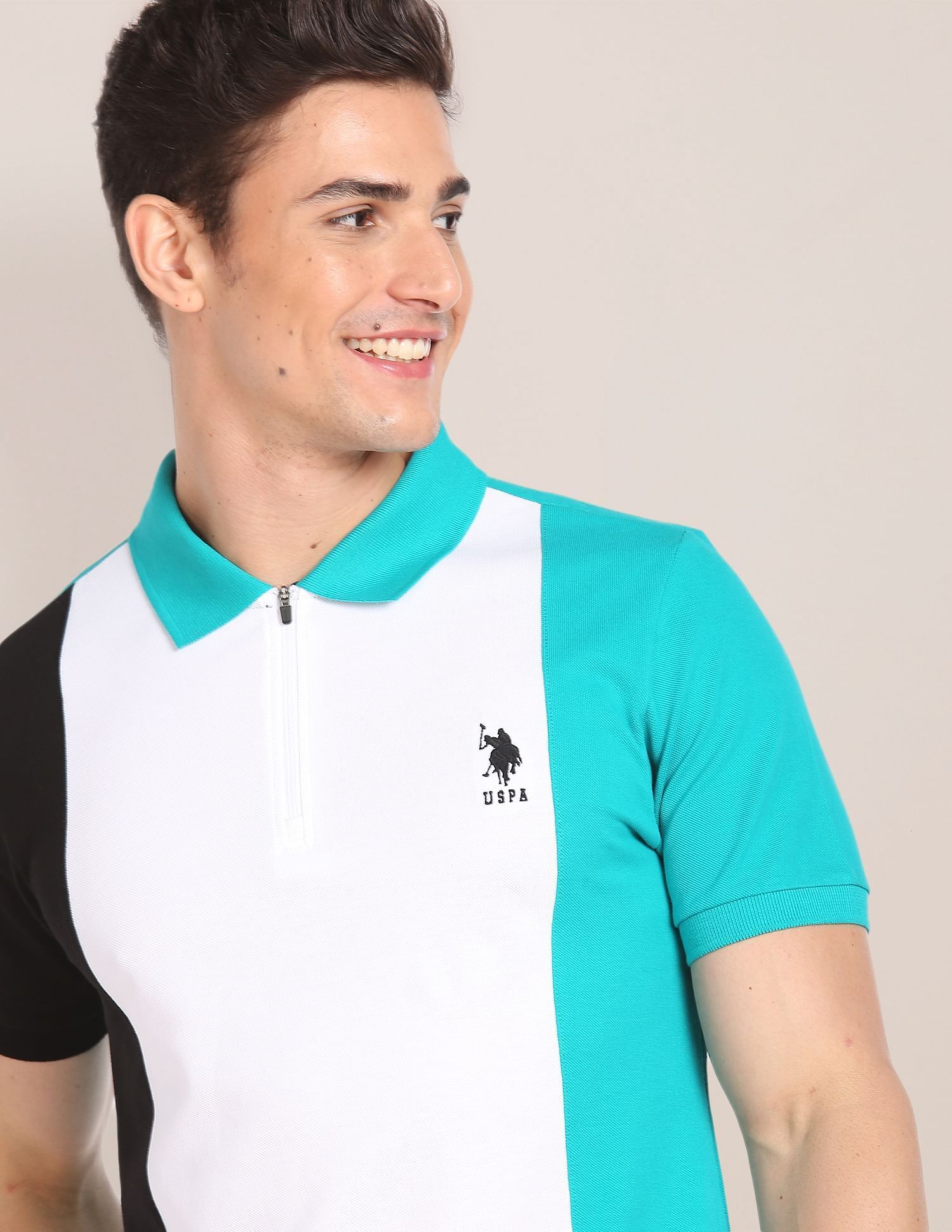 u.s. polo assn. Men Colorblock Polo Neck Pure Cotton Green T-Shirt-picture-13