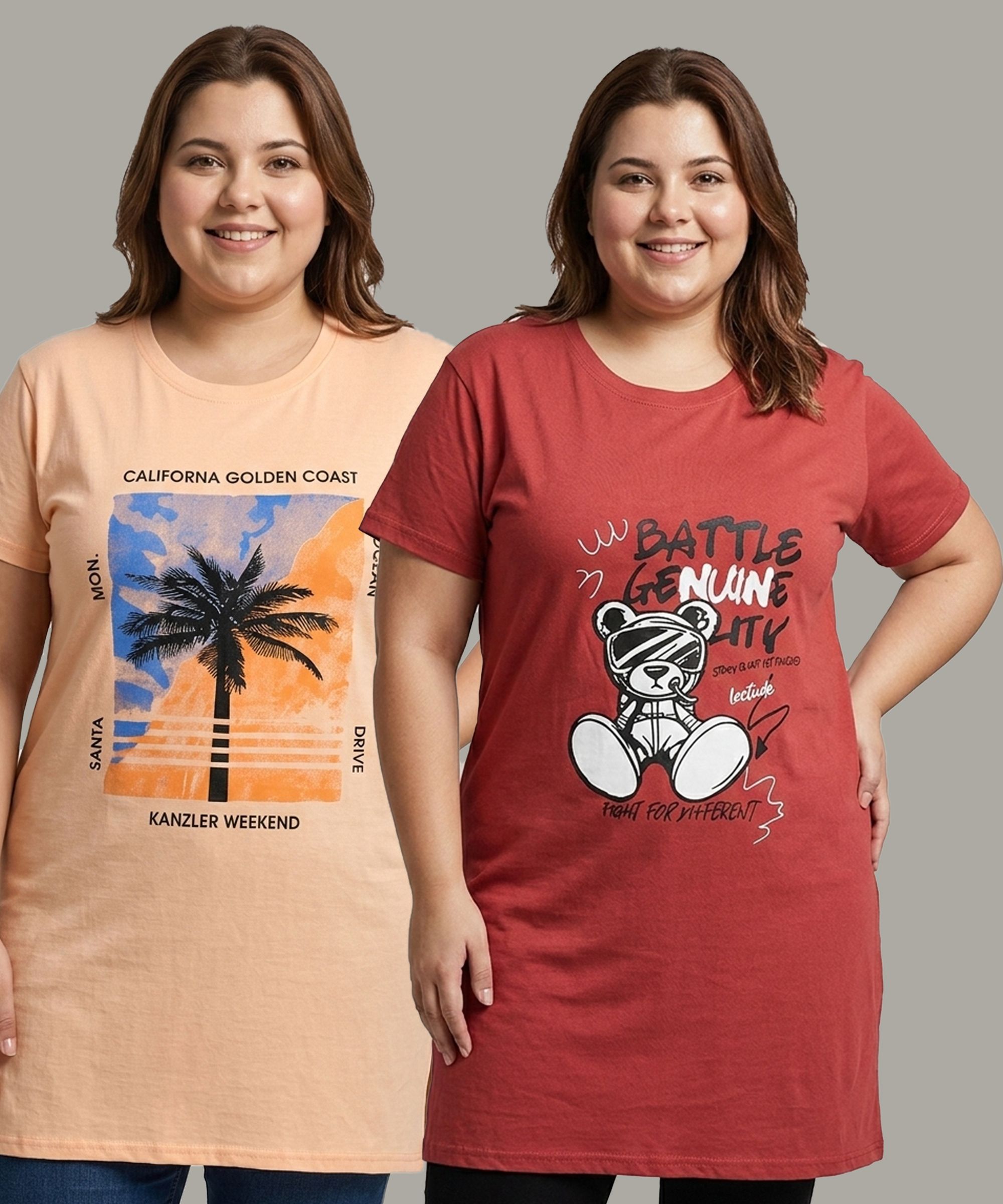 dreambe Pack of 2 Women Printed Round Neck Pure Cotton Multicolor T-Shirt-picture-19