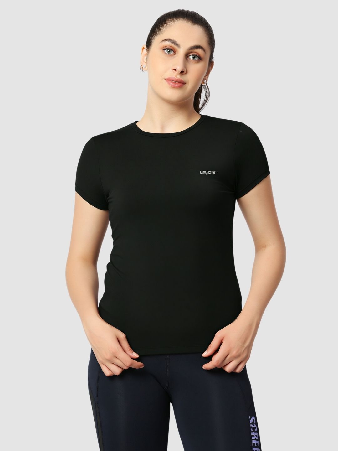lovable Women Solid Round Neck Polyester Grey T-Shirt-picture-24