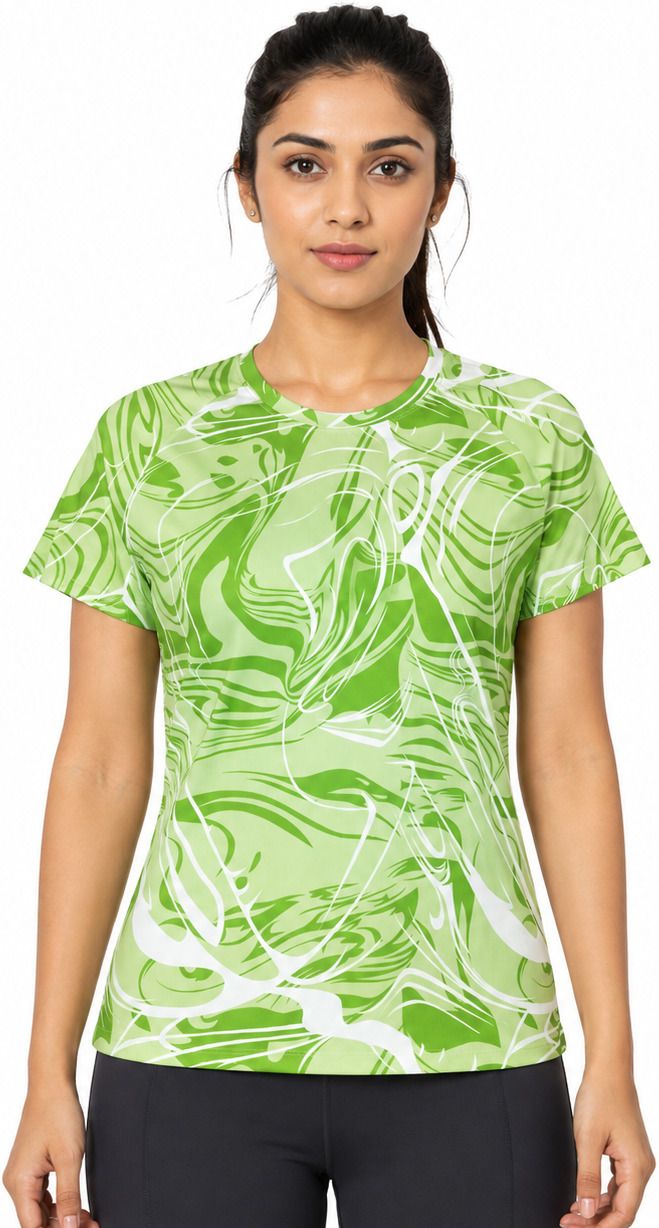 gloster Women Printed Round Neck Polyester Green, White T-Shirt-picture-5