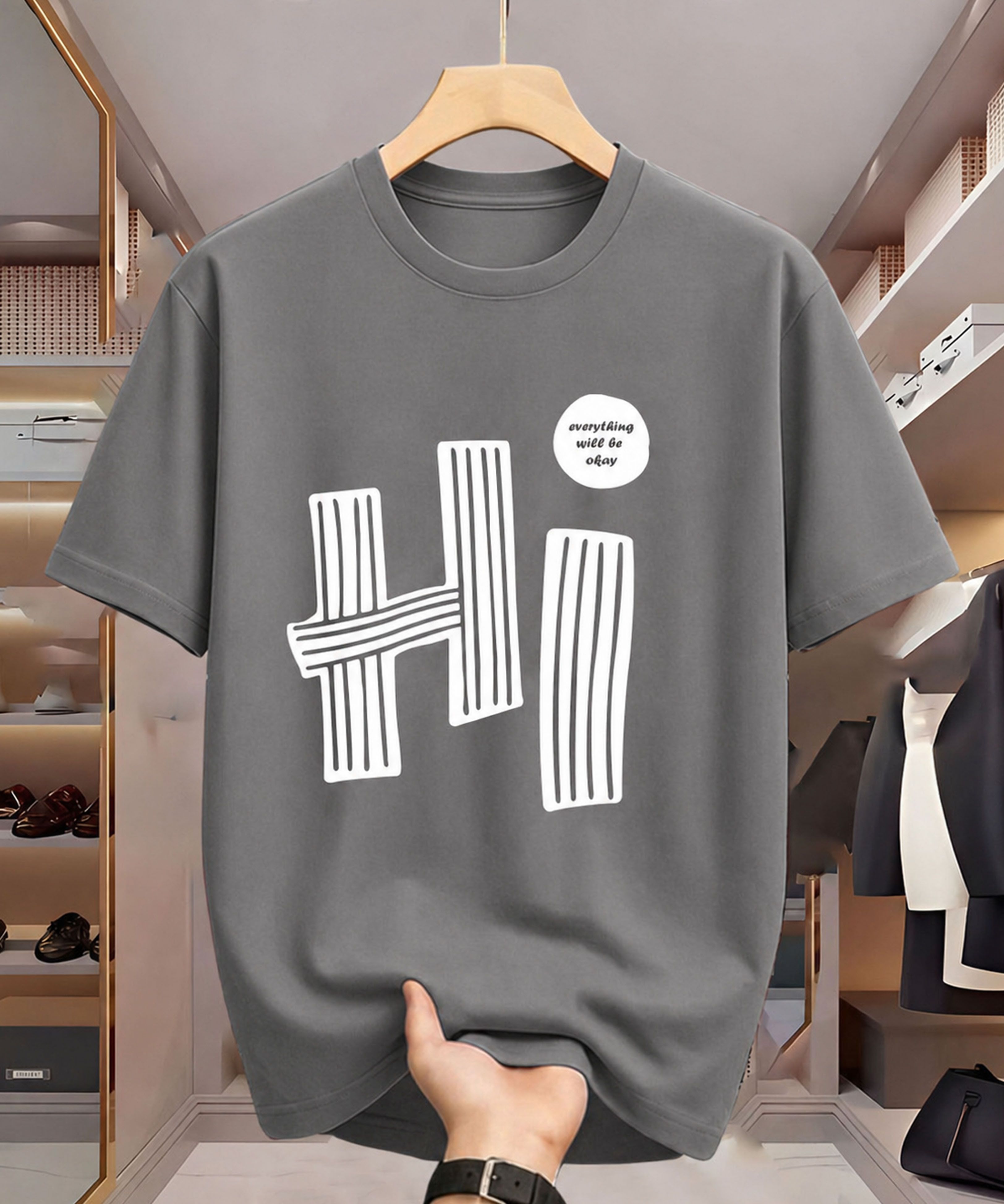 Men Printed Round Neck Cotton Blend Grey T-Shirt-image-43