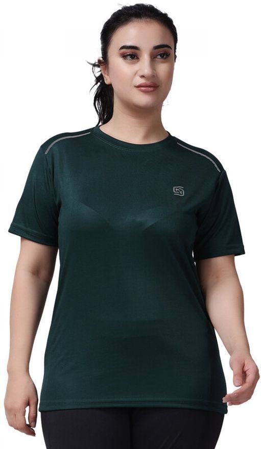 nd Women Solid Round Neck Polyester Dark Green T-Shirt-picture-14