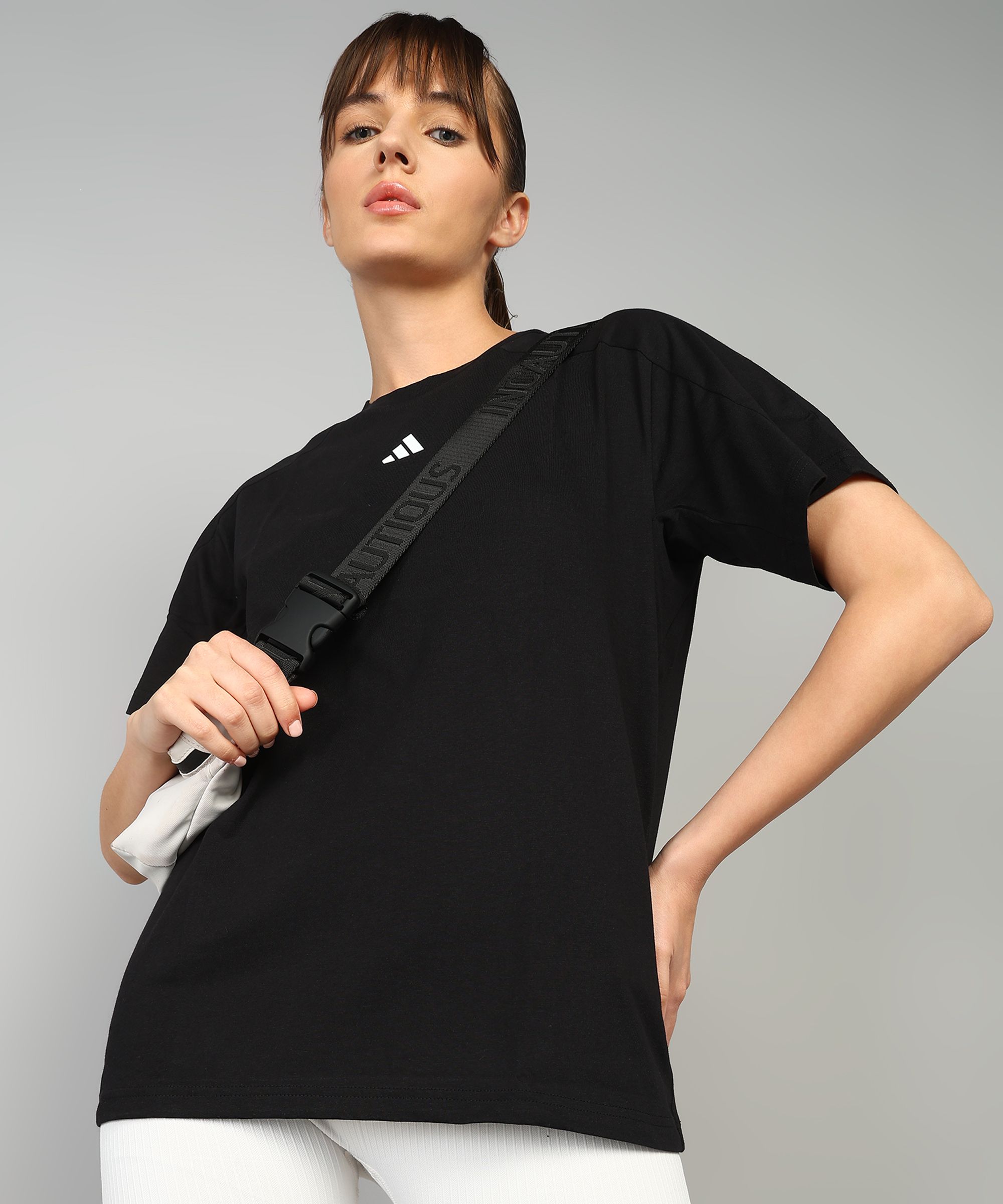 adidas Women Solid Round Neck Cotton Blend Black T-Shirt-picture-15