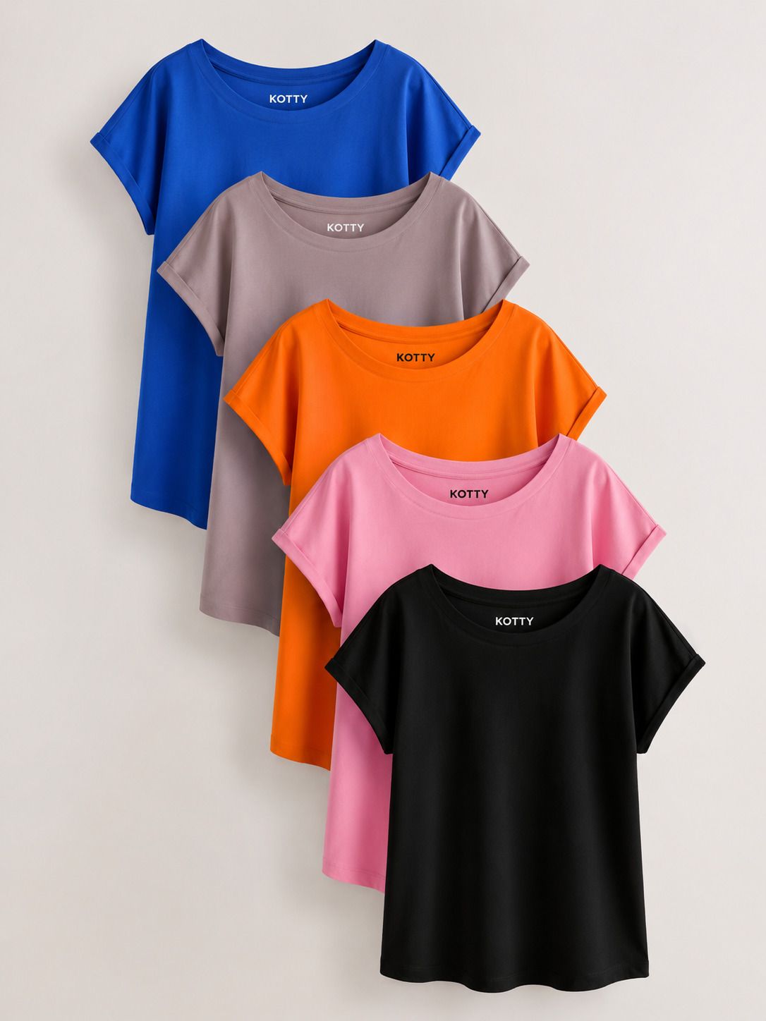kotty Women Solid Round Neck Cotton Blend Multicolor T-Shirt-picture-20
