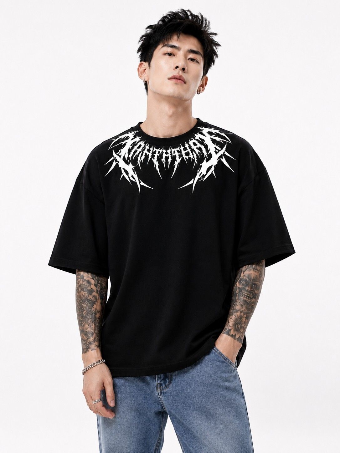 panta Men Printed Round Neck Pure Cotton Black T-Shirt-picture-3