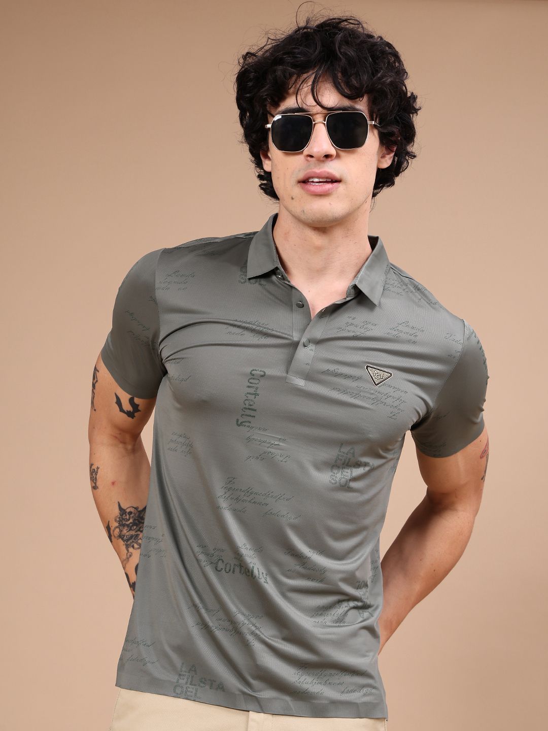 v-mart Men Printed Polo Neck Cotton Blend Green T-Shirt-picture-18