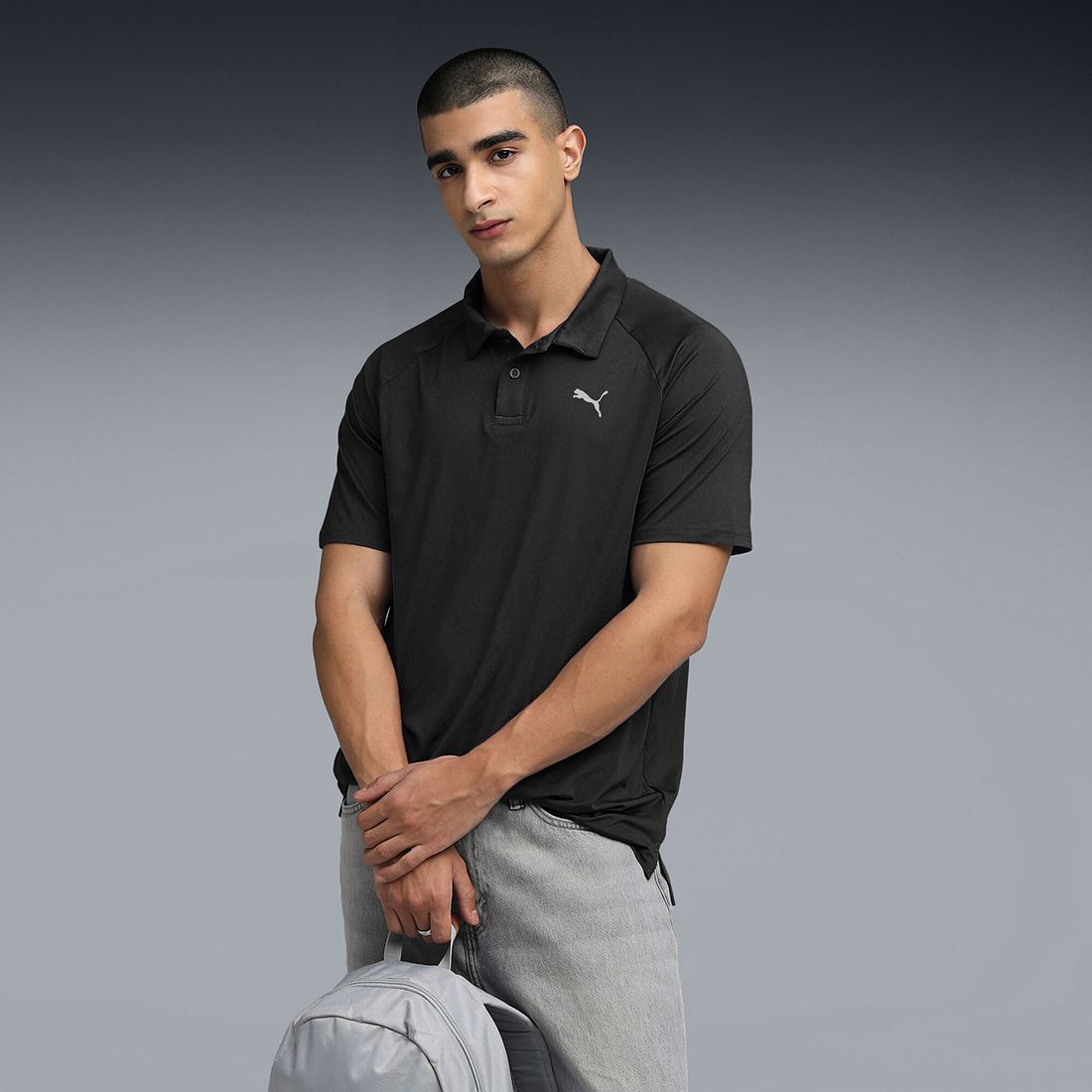 Men Printed Polo Neck Polyester Black T-Shirt-image-43