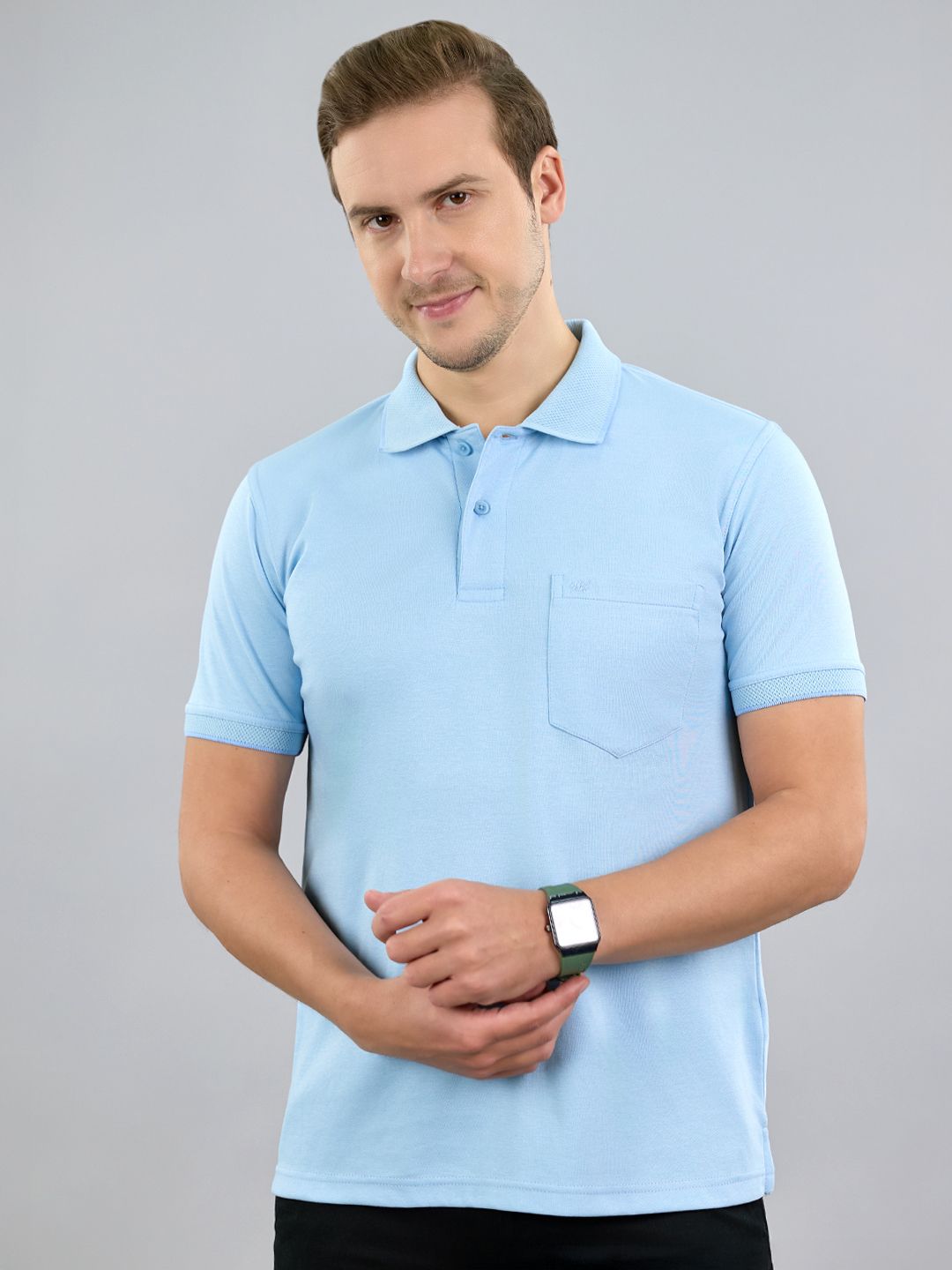 monte carlo Men Striped Polo Neck Cotton Blend Blue T-Shirt-picture-12