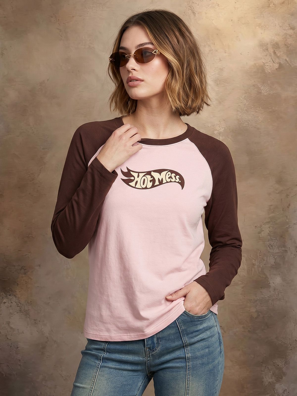 juneberry Women Printed, Graphic Print, Typography Round Neck Pure Cotton Pink, Brown T-Shirt-picture-17