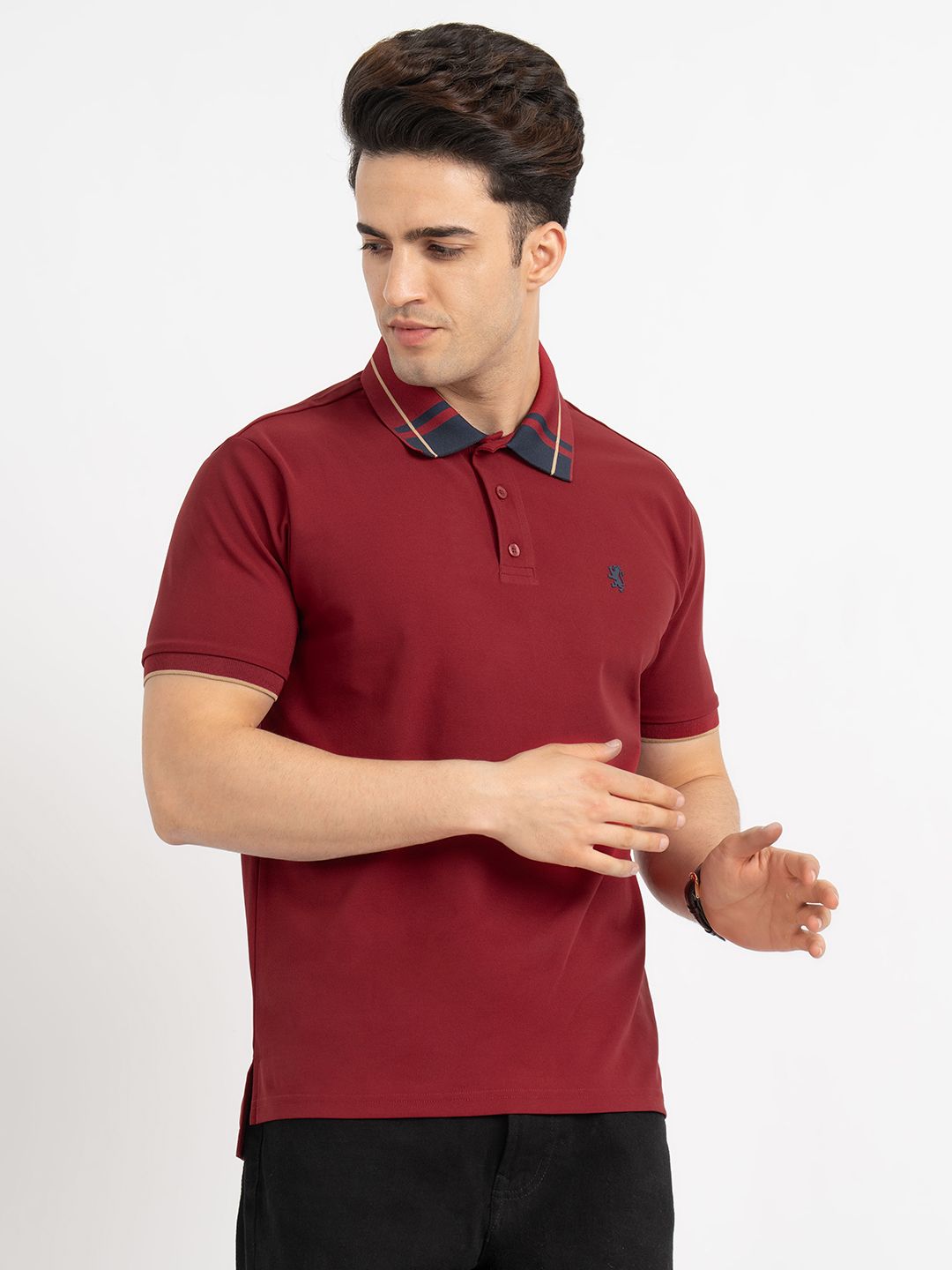 red tape Men Solid, Printed Polo Neck Polyester Red T-Shirt-picture-12