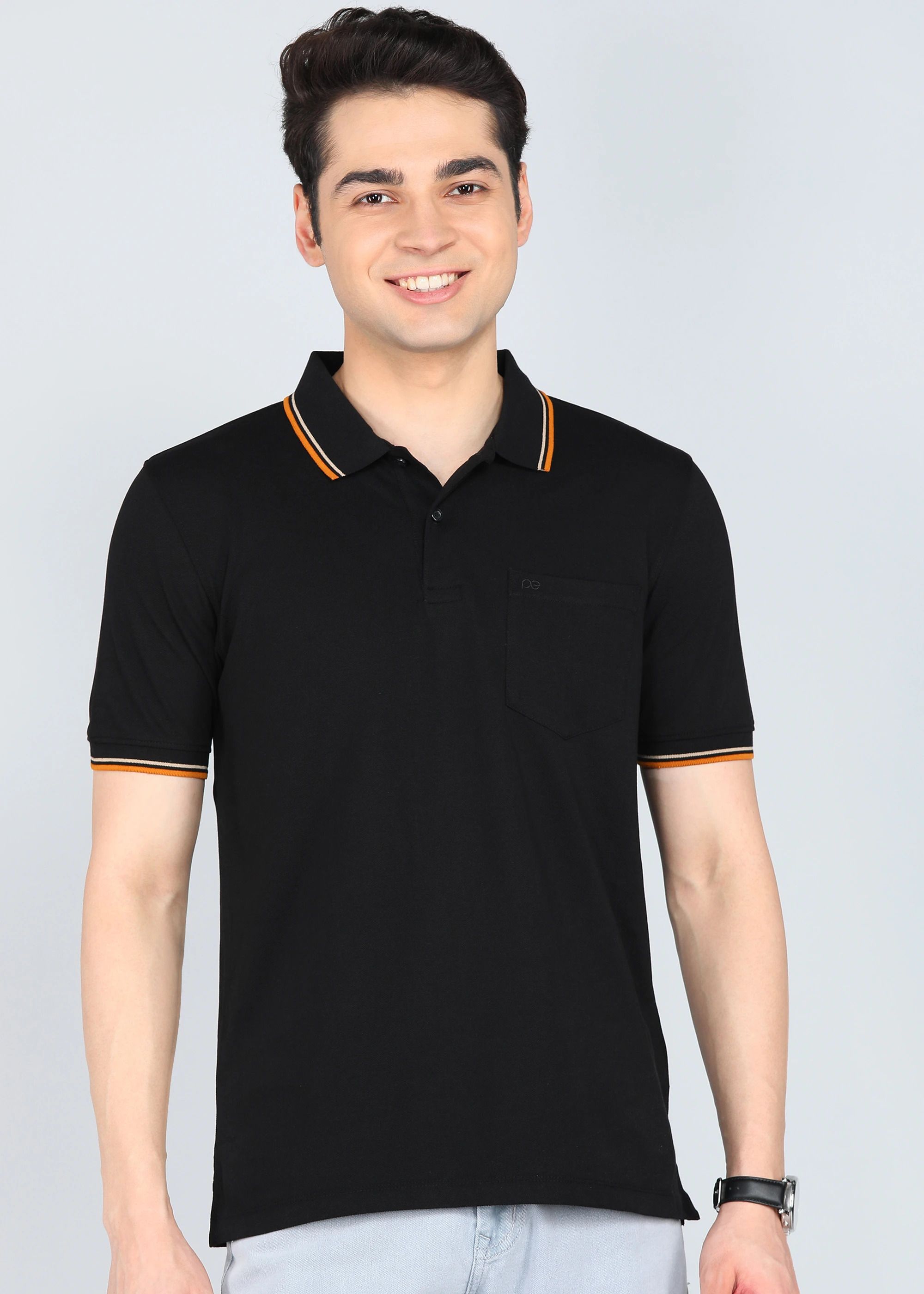 peter england Men Solid Polo Neck Polycotton Black T-Shirt-picture-14