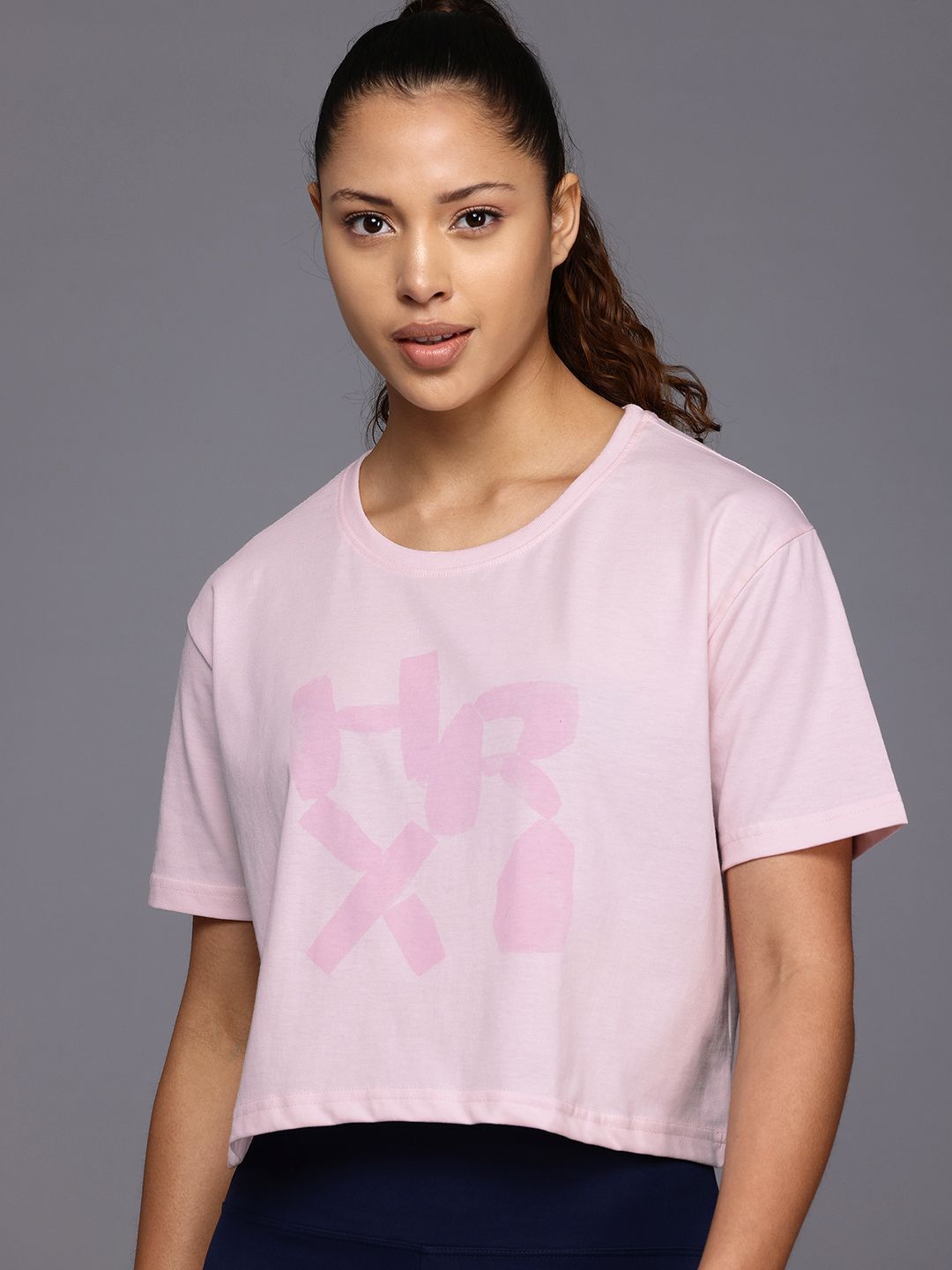 hrx by hrithik roshan Women Printed Round Neck Cotton Blend Pink T-Shirt-picture-12