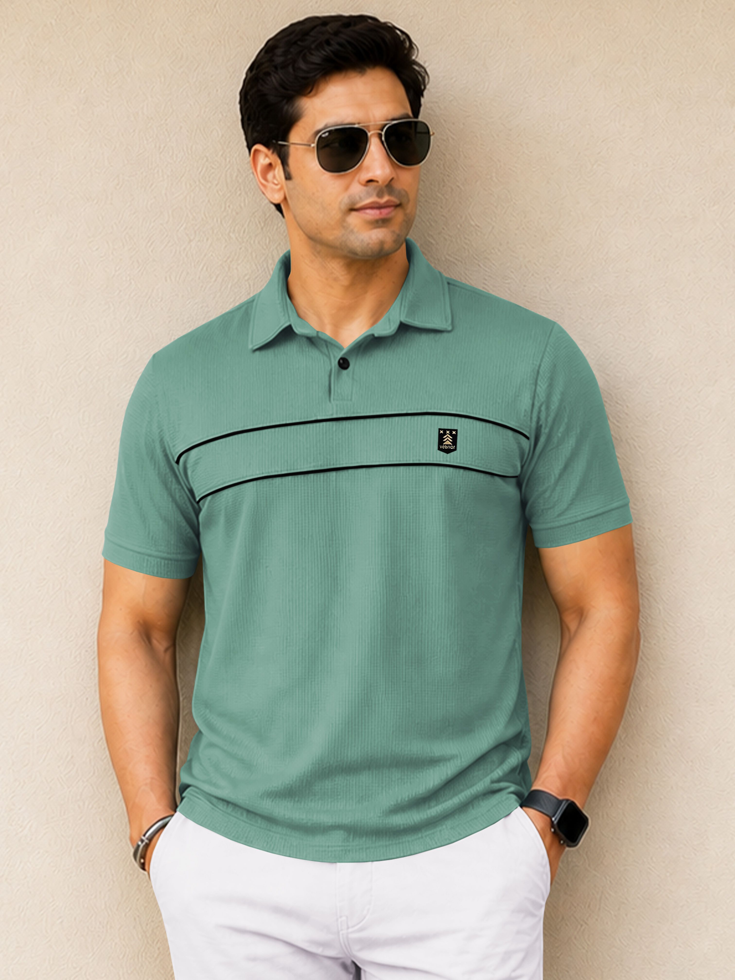Men Solid Polo Neck Polyester Light Green T-Shirt-image-40