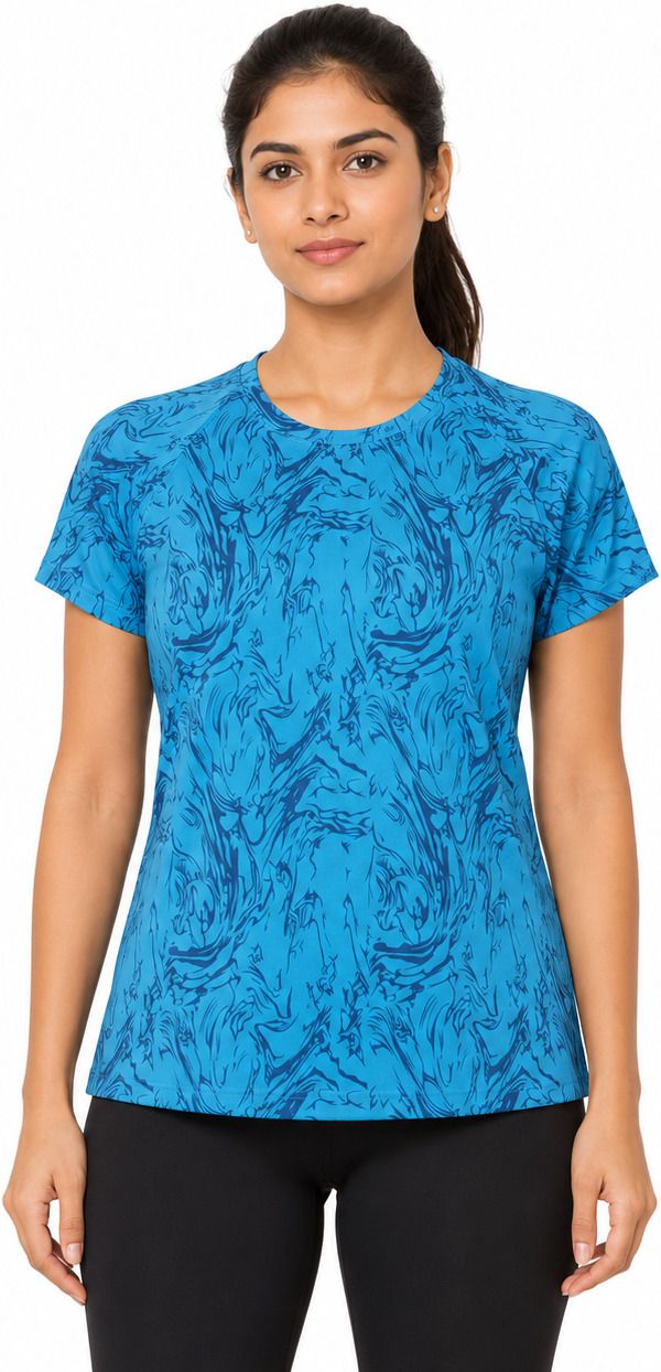 gloster Women Printed, Abstract Round Neck Polyester Blue T-Shirt-picture-8
